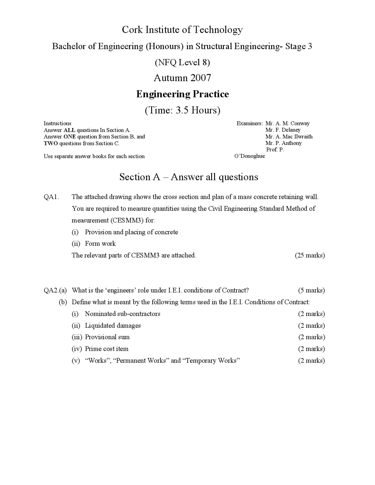 Temporary Works - Engineering Practice - Old Exam Paper - Docsity