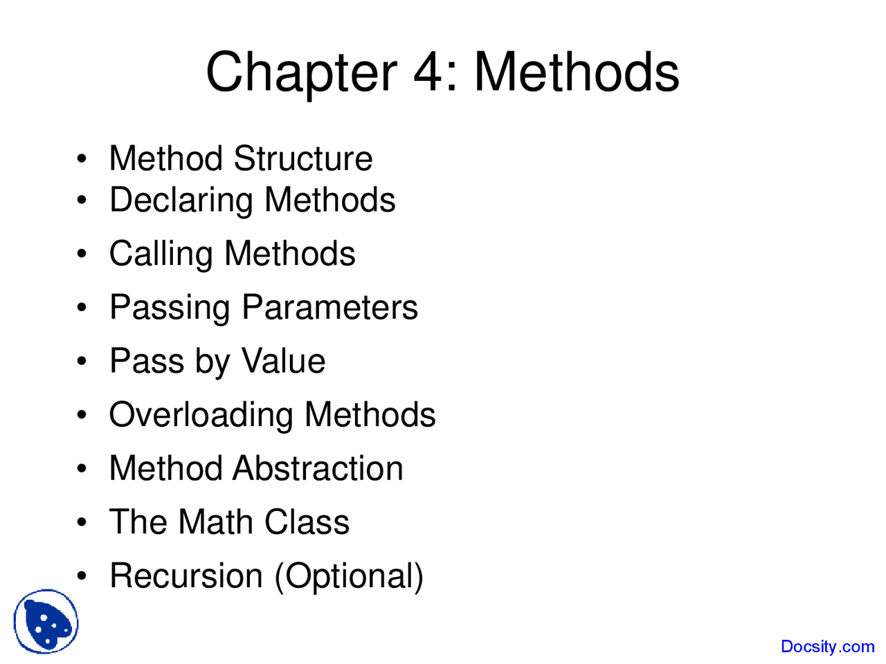 Methods - Java Programming Language - Lecture Slides - Docsity