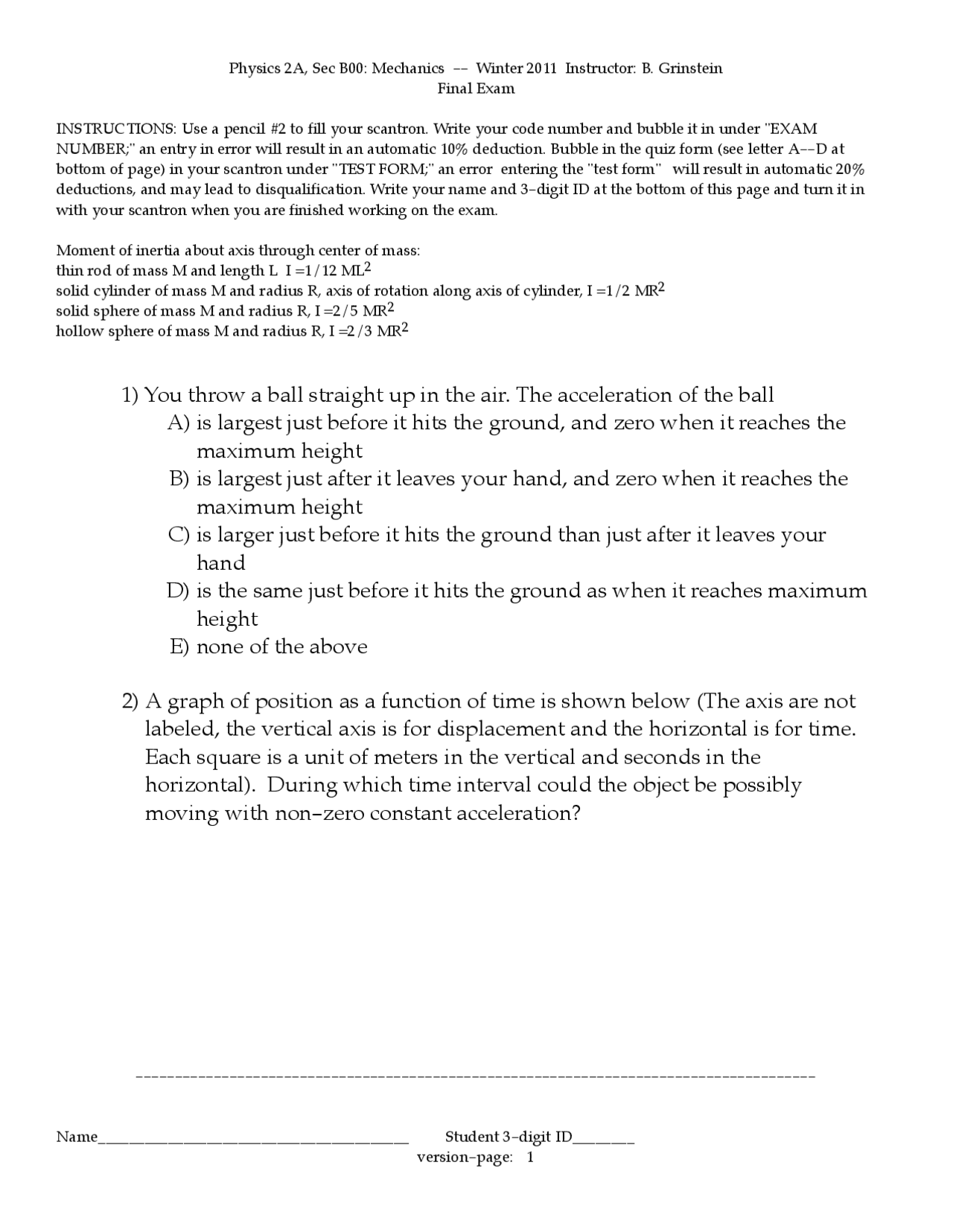 32 MCQs with Solutions on Mechanics - Final Practice Exam | PHYS 2A ...
