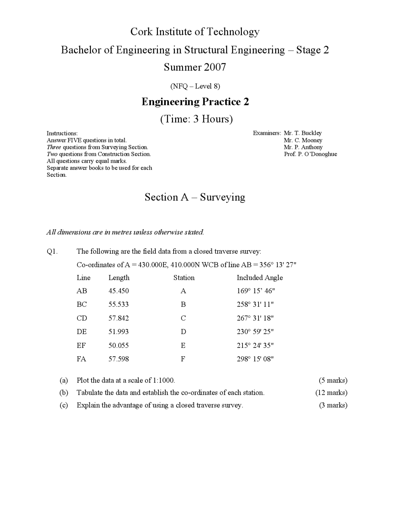 Horizontal Distances - Engineering Practice - Old Exam Paper | Exams ...