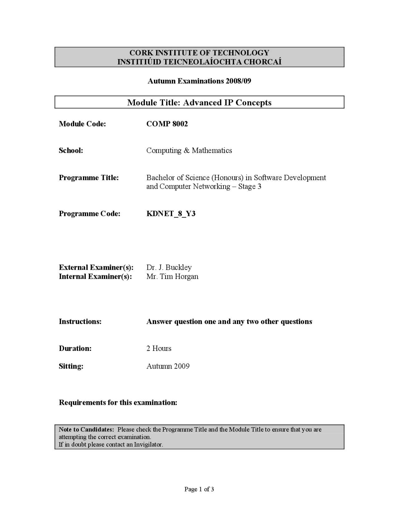 External Route - Advanced IP Concepts - Past Exam - Docsity