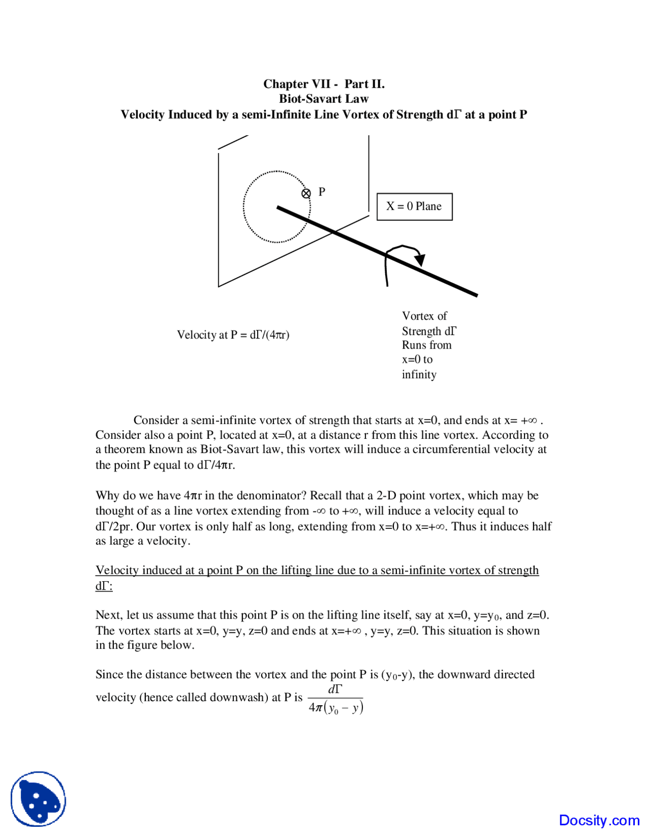 Biot Savart Law - Aerodynamics - Lecture Notes - Docsity