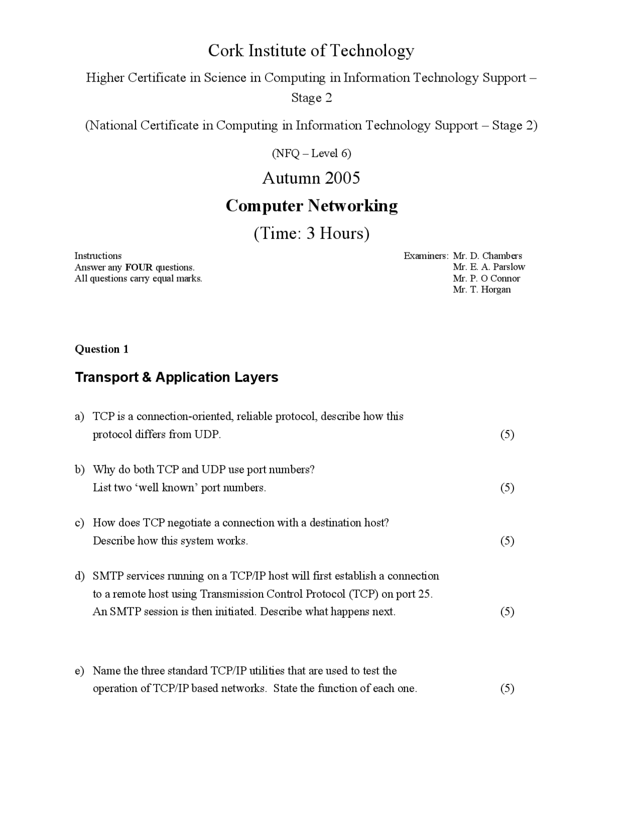 Tcp Paper TCP - Computer Networks - Old Exam Paper - Docsity