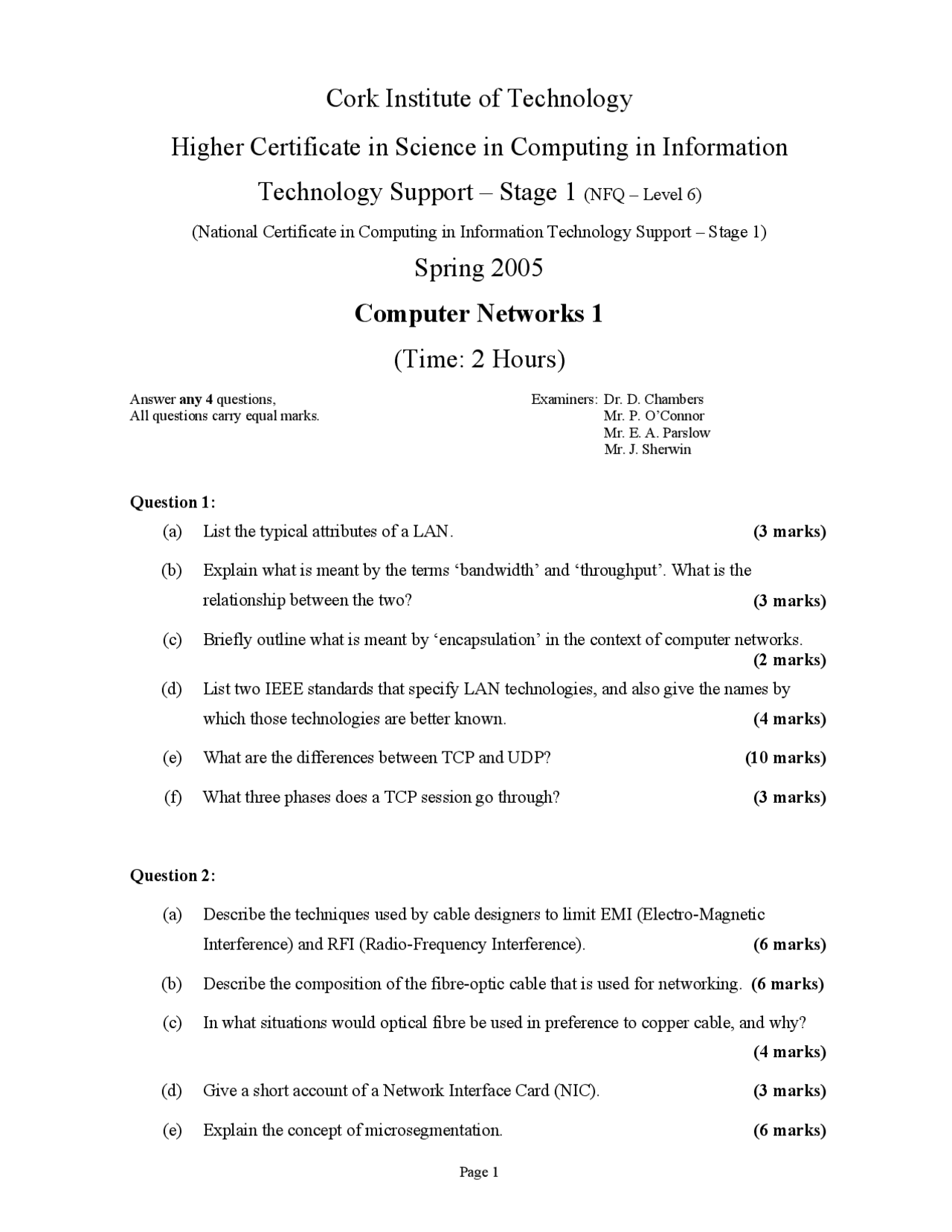 Radio-Frequency Interference - Computer Networks - Old Exam Paper - Docsity