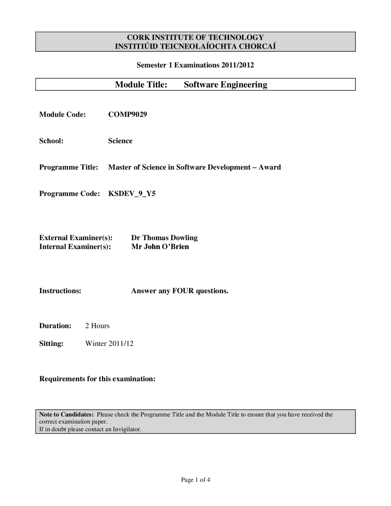 Requirements Engineering - Software Engineering - Exam Paper | Exams ...
