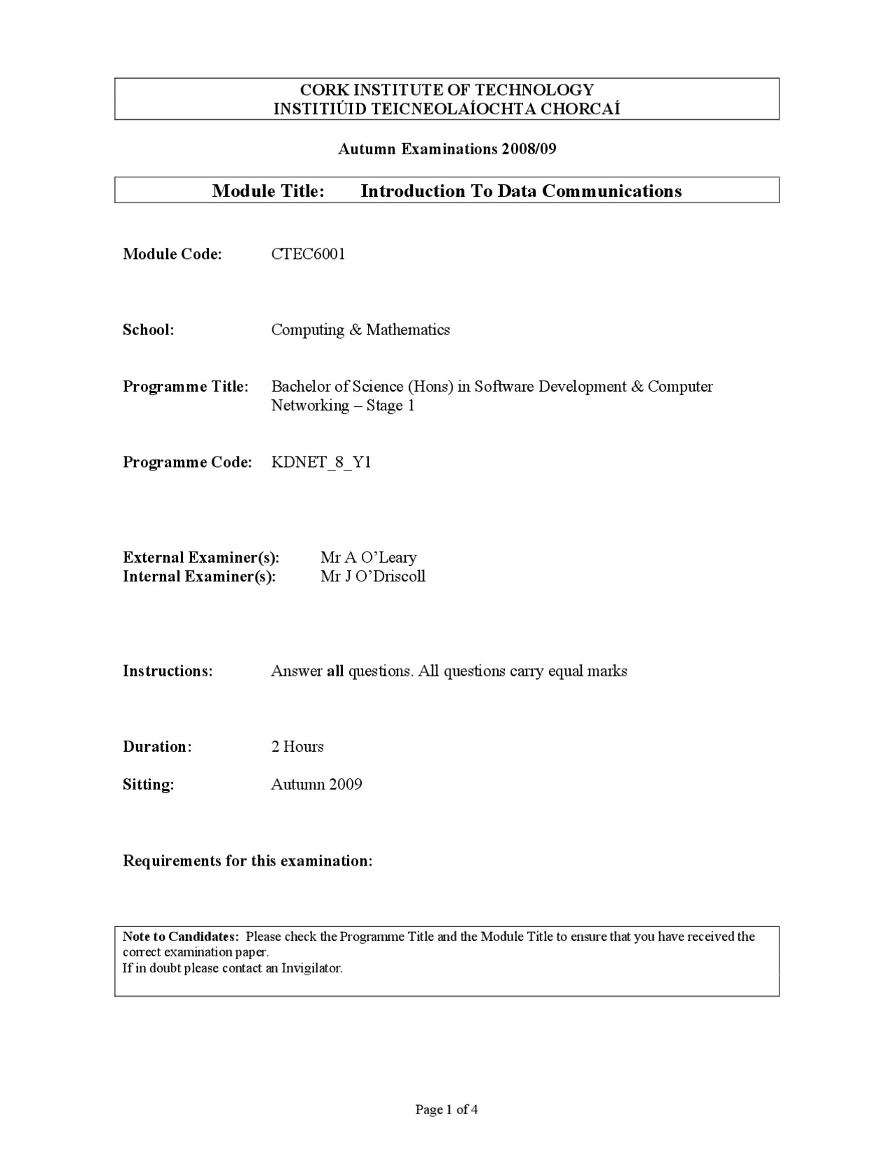 Synchronous Data - Introduction to Data Communications - Exam Paper ...