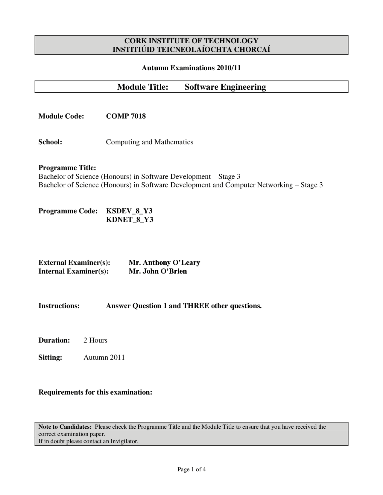 Engineering Test Page Example Testing Principles - Software Engineering - Exam Paper - Docsity