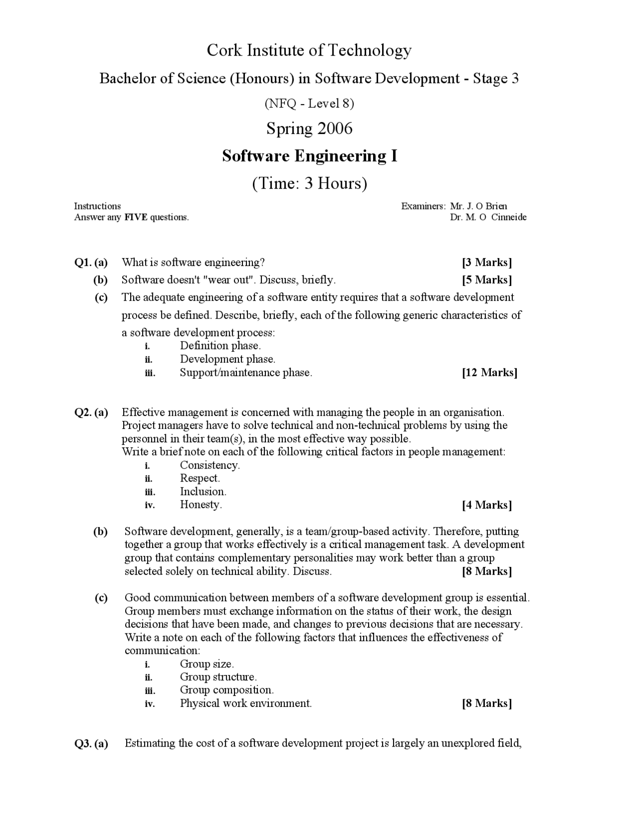 Estimation Model - Software Engineering - Exam Paper - Docsity