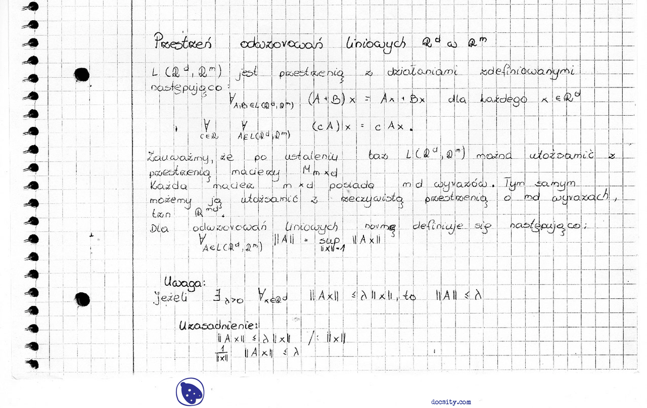 Przestrzeń odwzorowań liniowych - Notatki - Analiza matematyczna 3