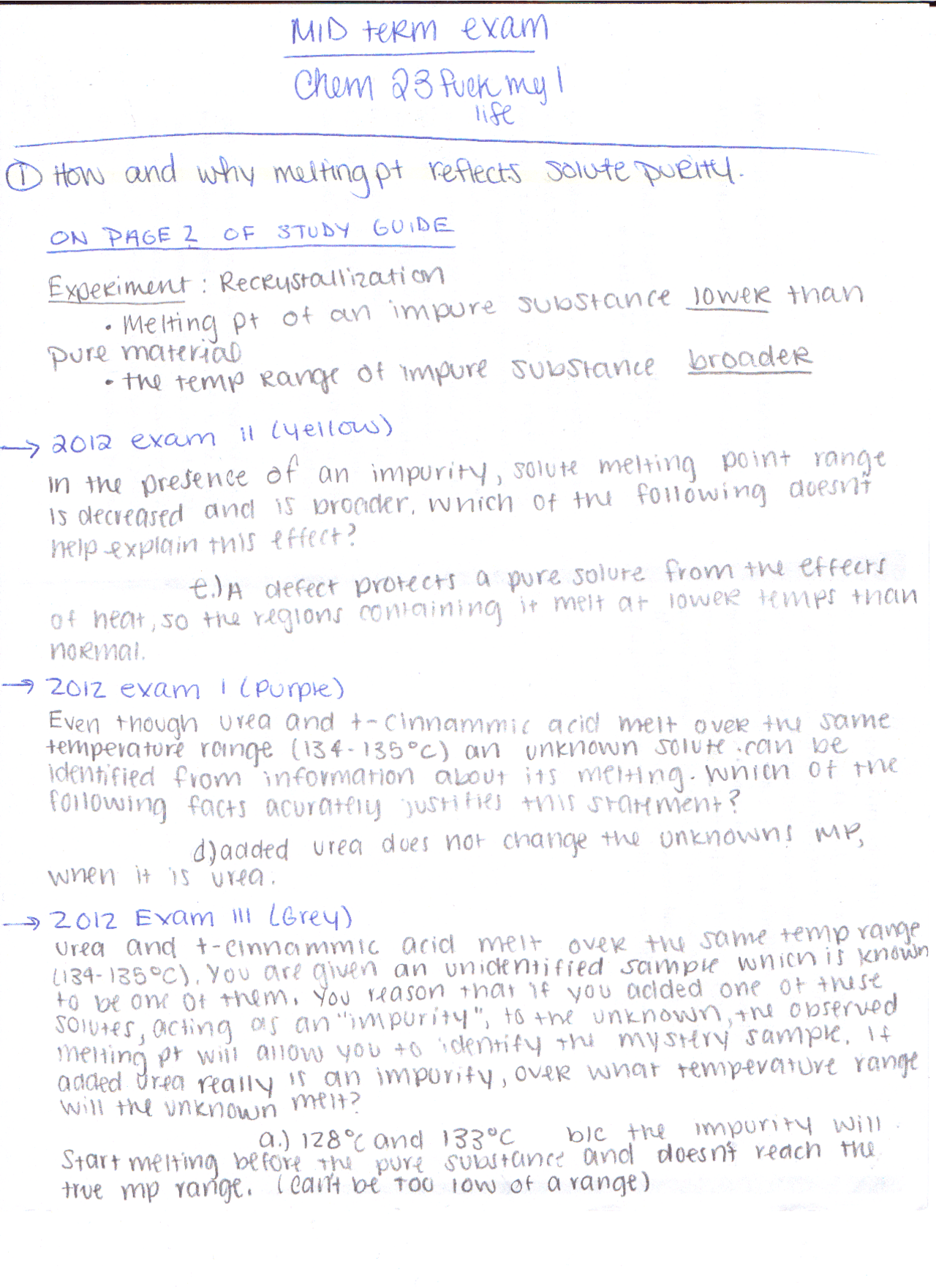 Midterm Exam with Answers | Organic Chemistry Lab I | CHEM 232 - Docsity