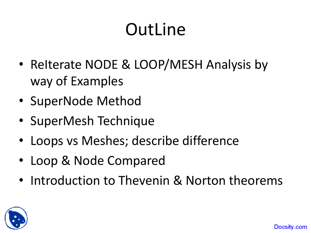 Supernode Method SuperNode Method - Engineering Circuit Analysis - Lecture Slides - Docsity