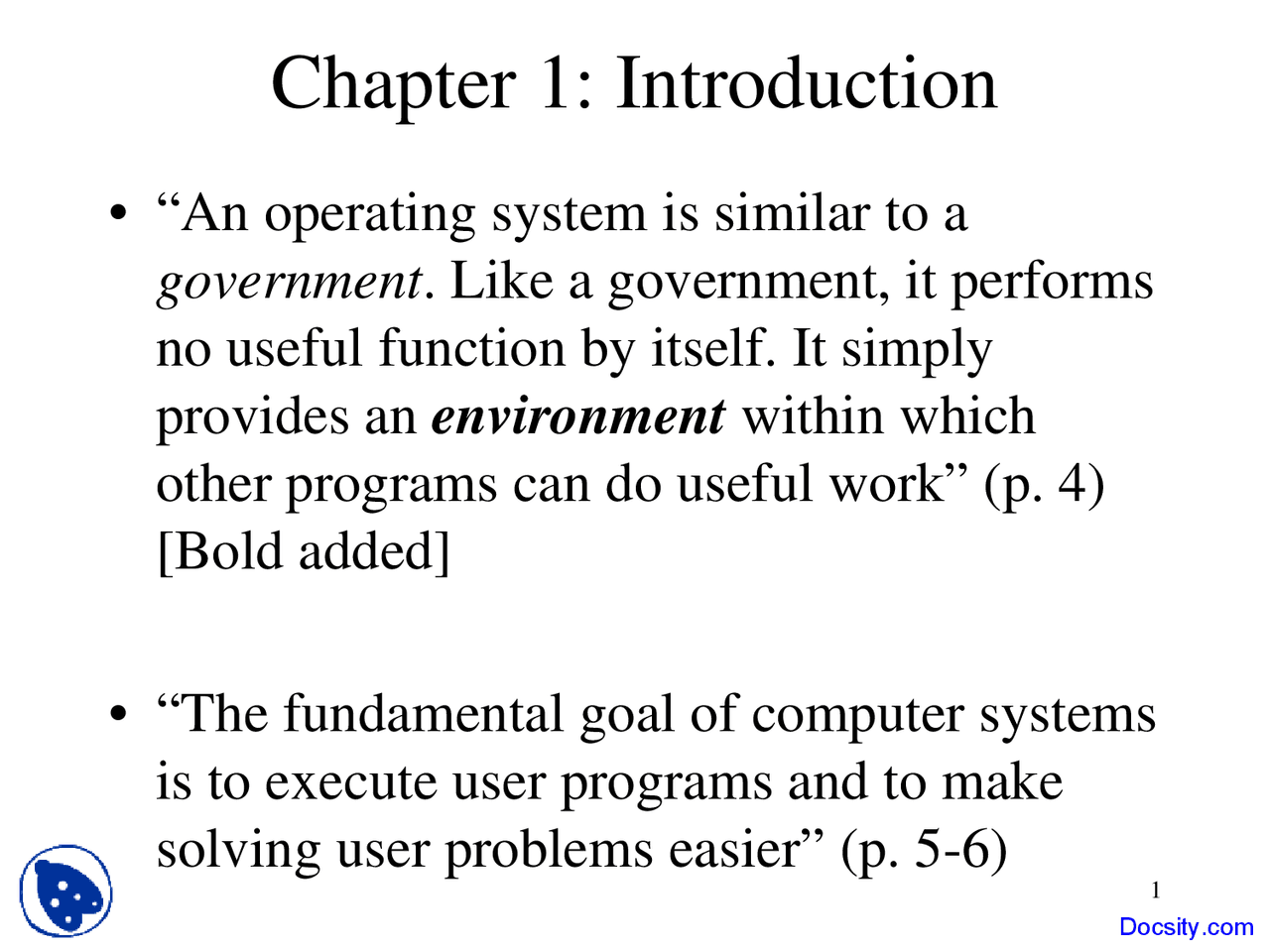 Introduction - Operating System - Lecture Slides - Docsity