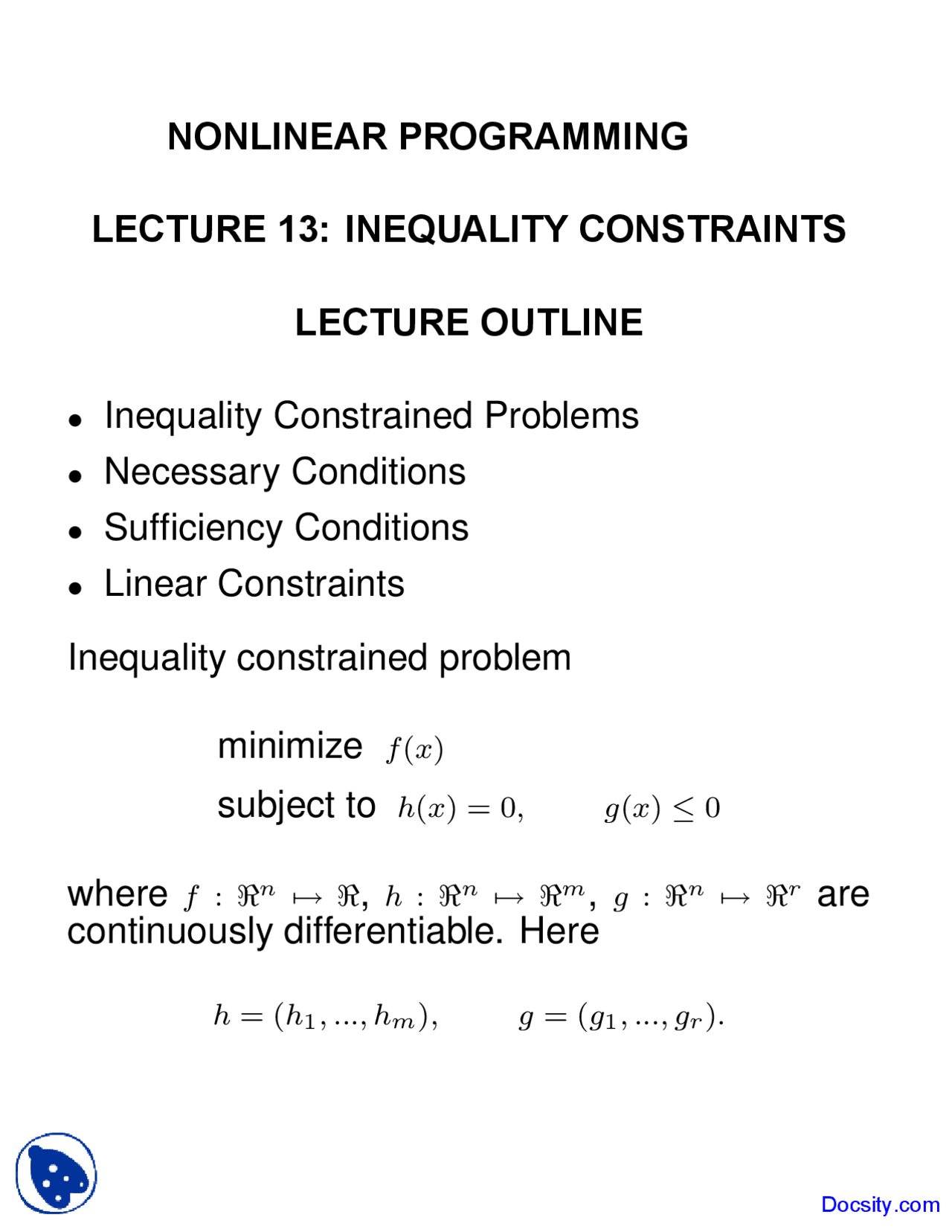 Inequality Constraints - Nonlinear Programming - Lecture Slides ...