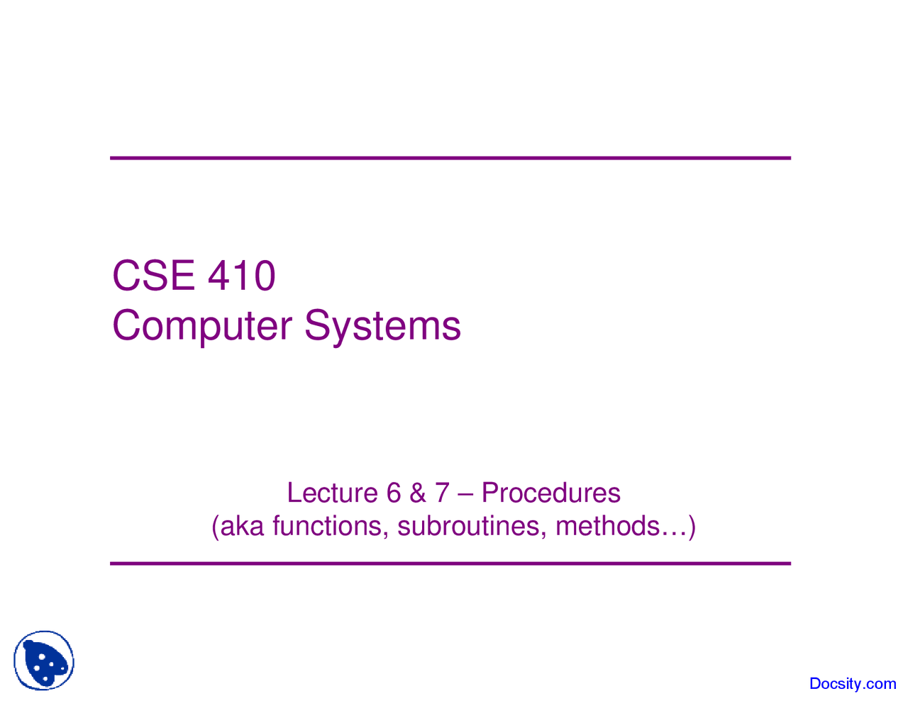 Procedures - Computer Systems - Lecture Slides - Docsity