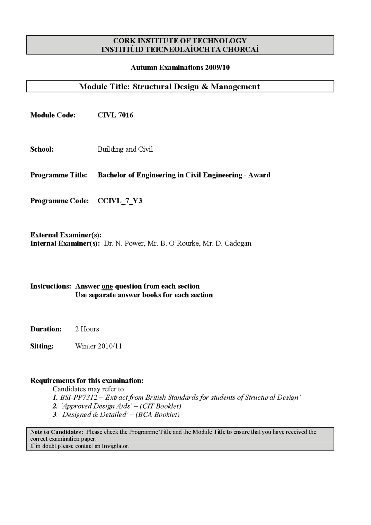 Programming Process - Introduction to Structural Design - Old Exam ...