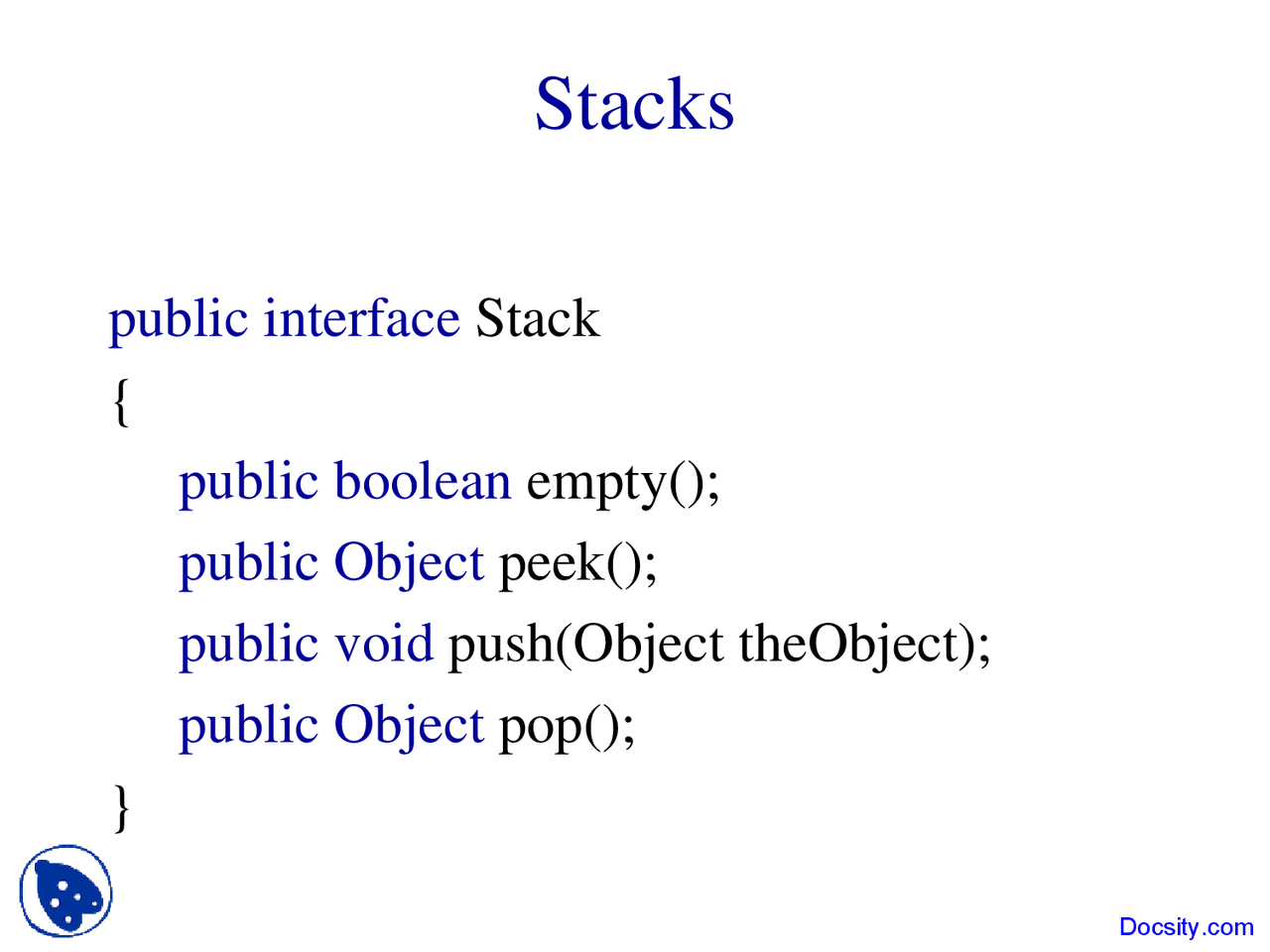 Public Interface Stack - Algorithms and Applications in Java - Lecture ...