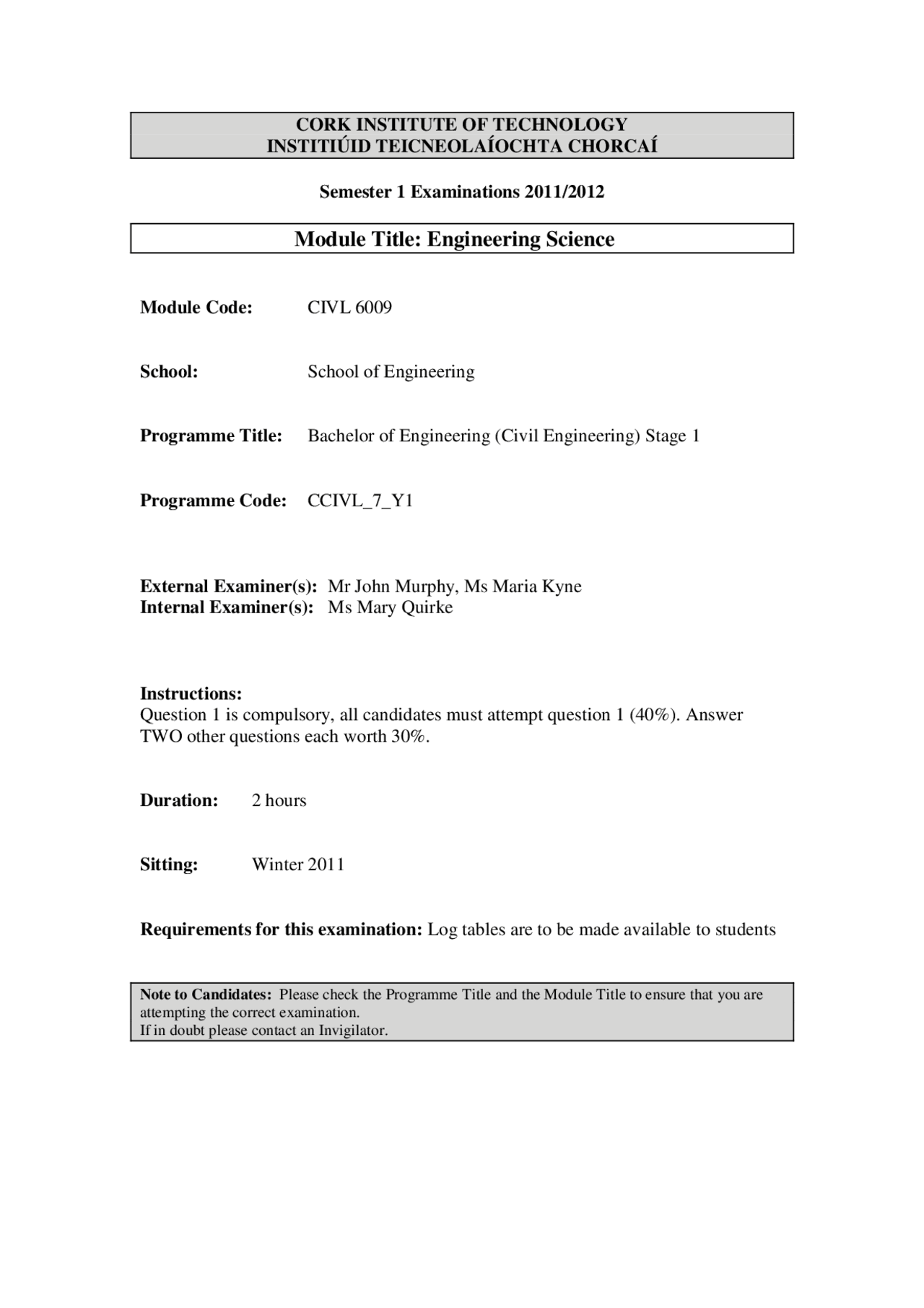 Toughness and Hardness - Engineering Science - Old Exam Paper - Docsity