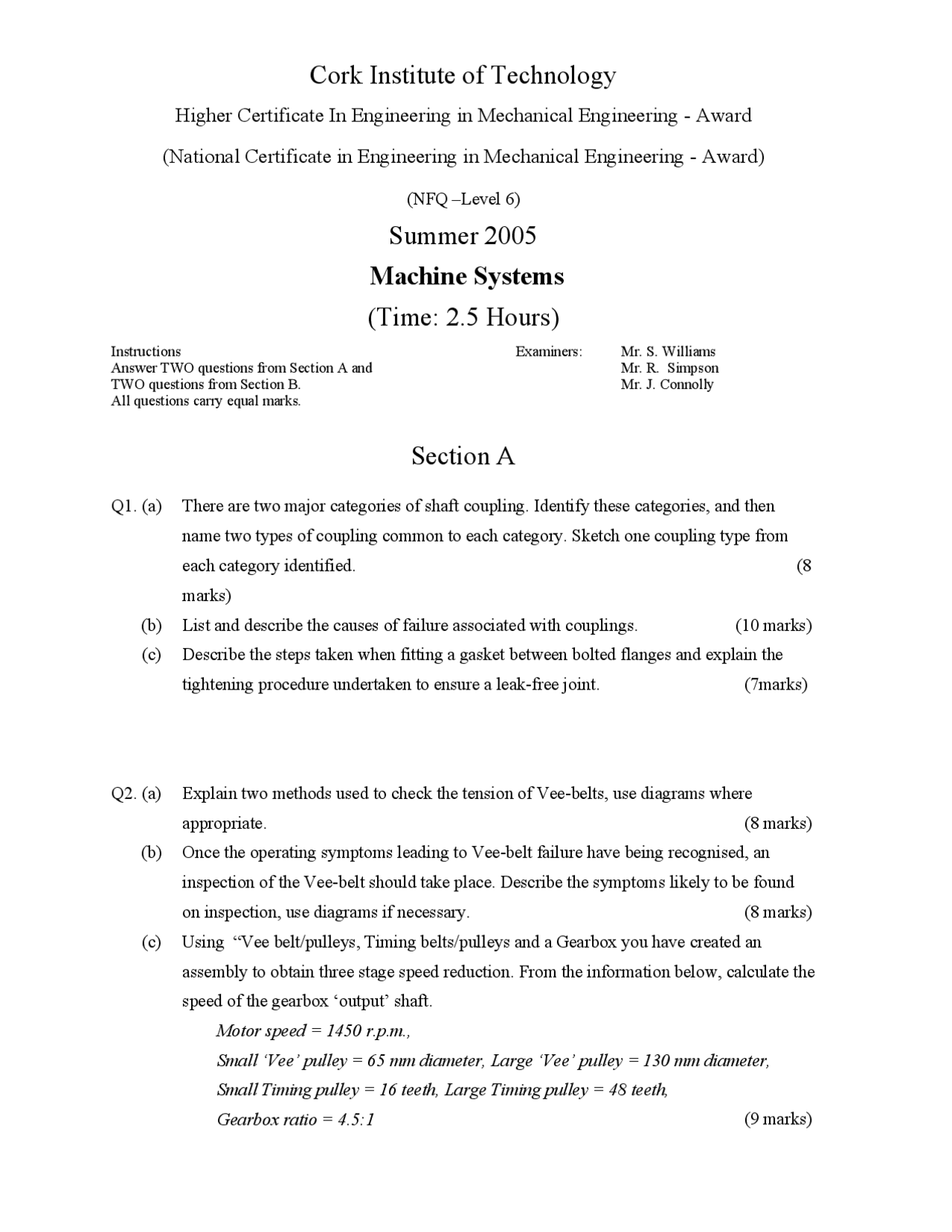 Couplings - Machine Dynamics - Exam - Docsity