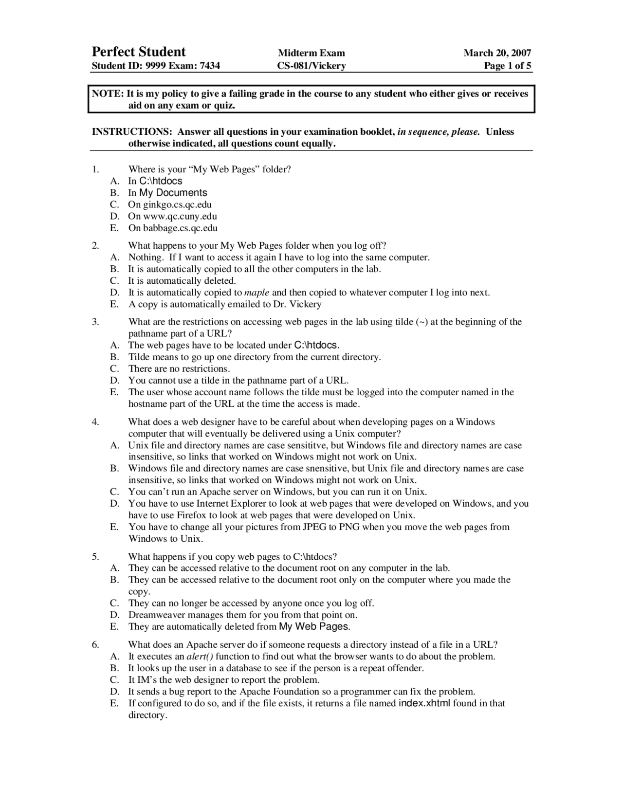 Maple - HTML and Web Programming - Exam - Docsity