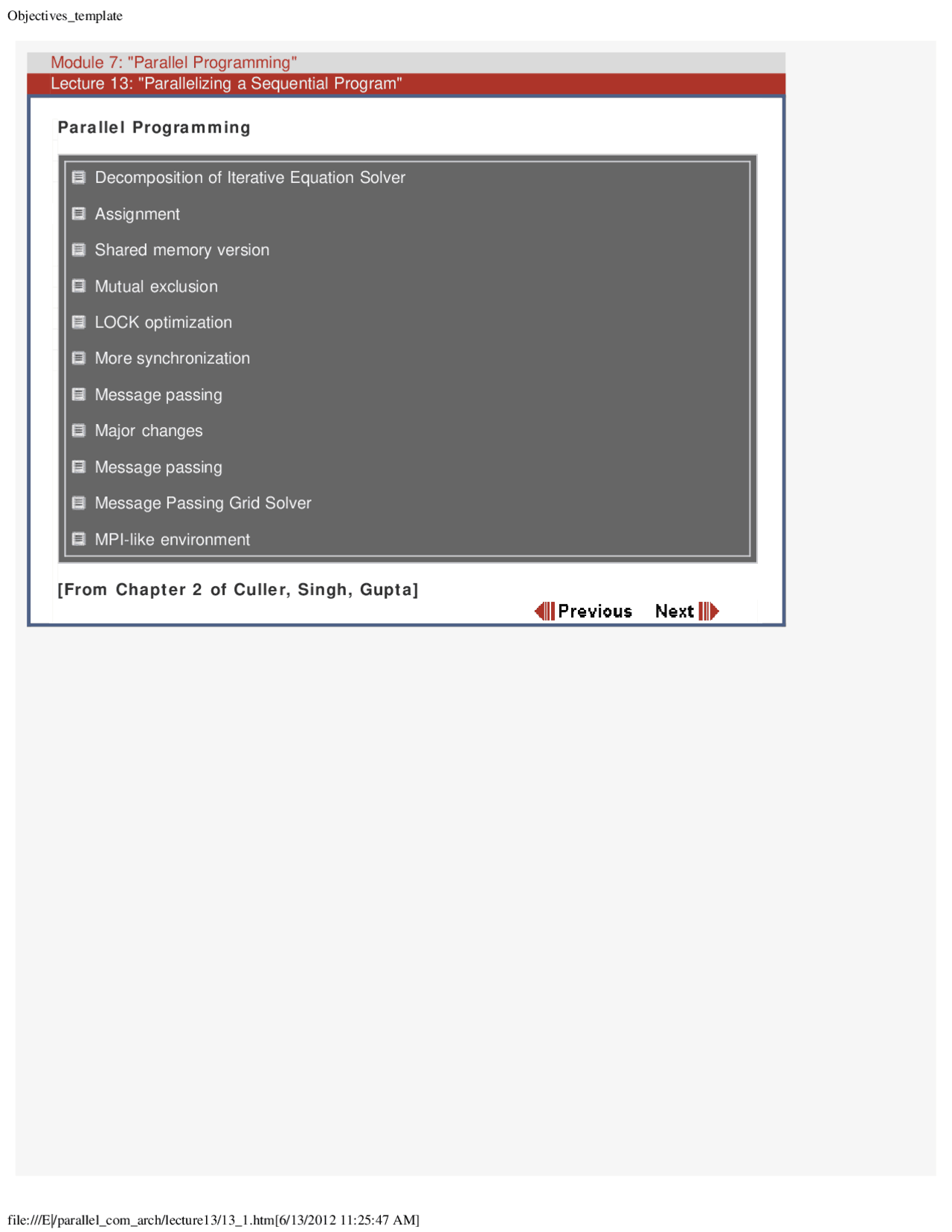 Parallelizing a Sequential Program - Parallel Computer Architecture ...