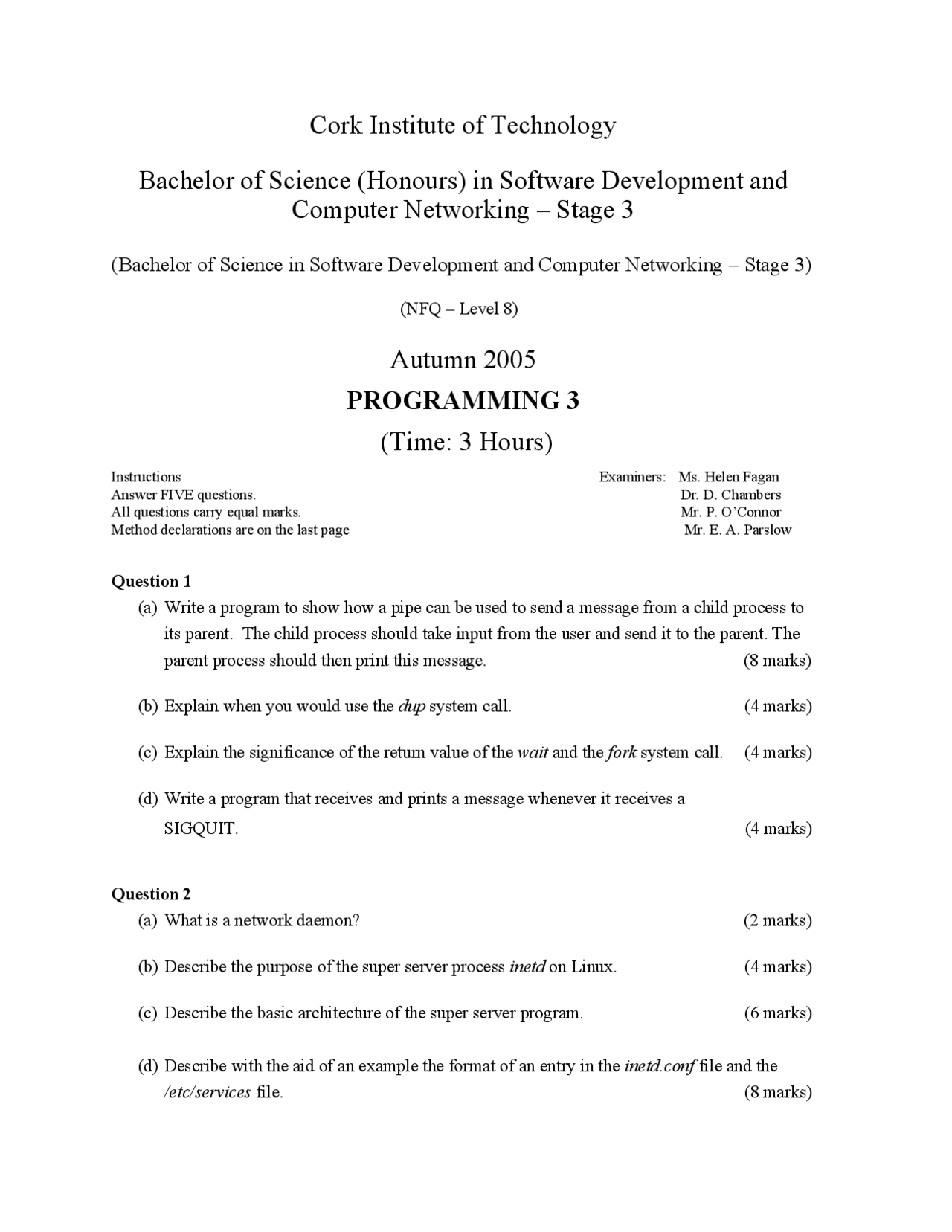 Exam Computer Processing Child Process - Computer Programming - Exam - Docsity