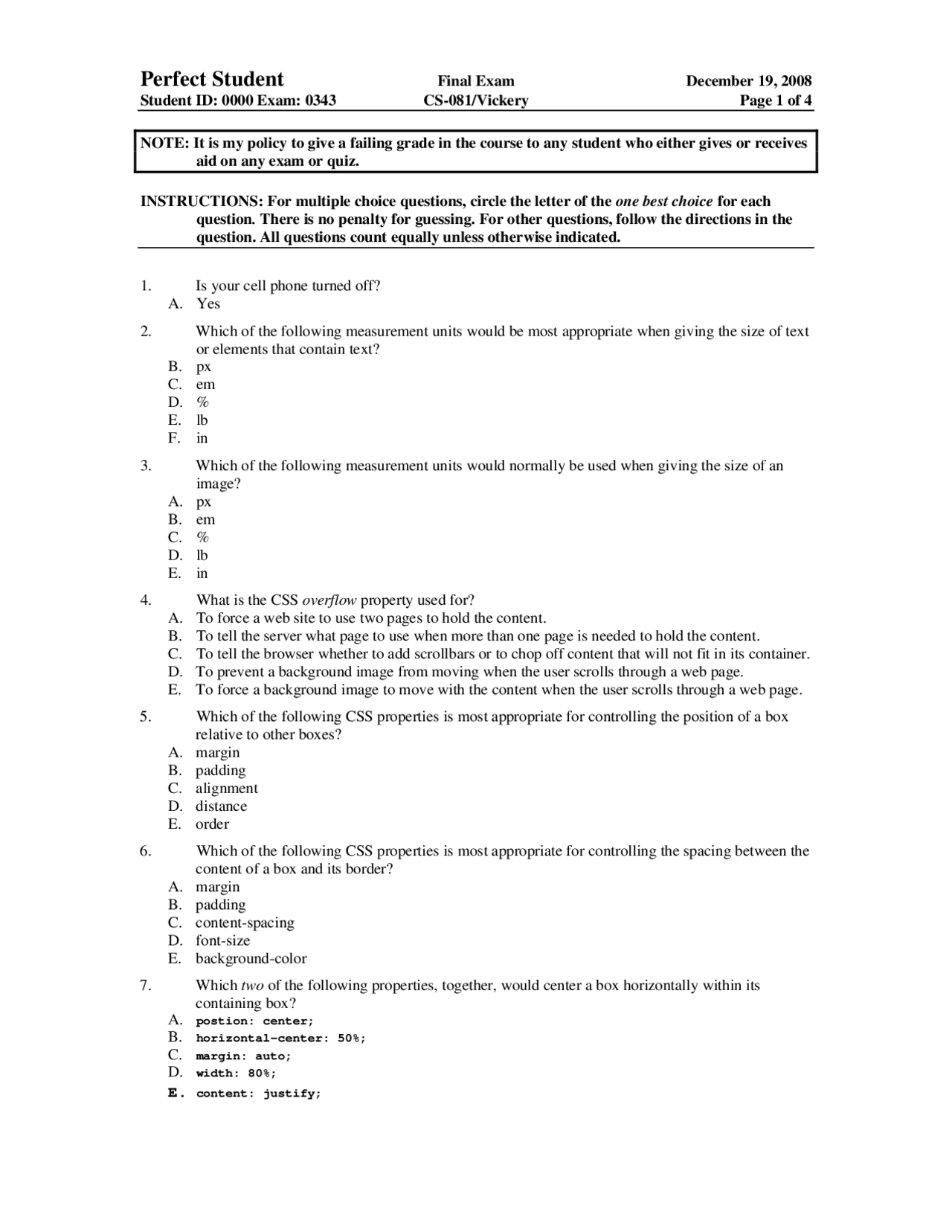 Appropriate - HTML and Web Programming - Exam - Docsity