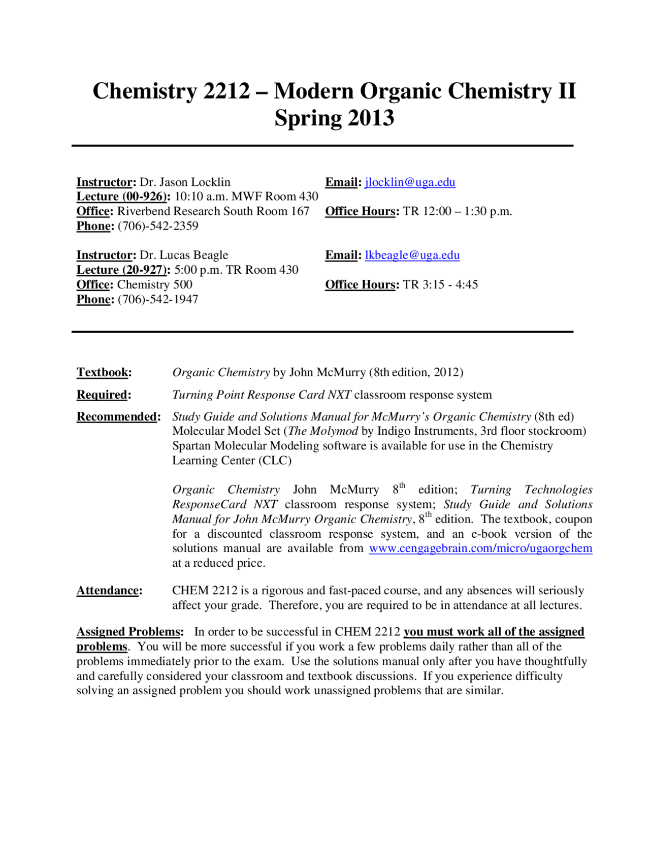 Modern Organic Chemistry II - Class Material | CHEM 2212 - Docsity