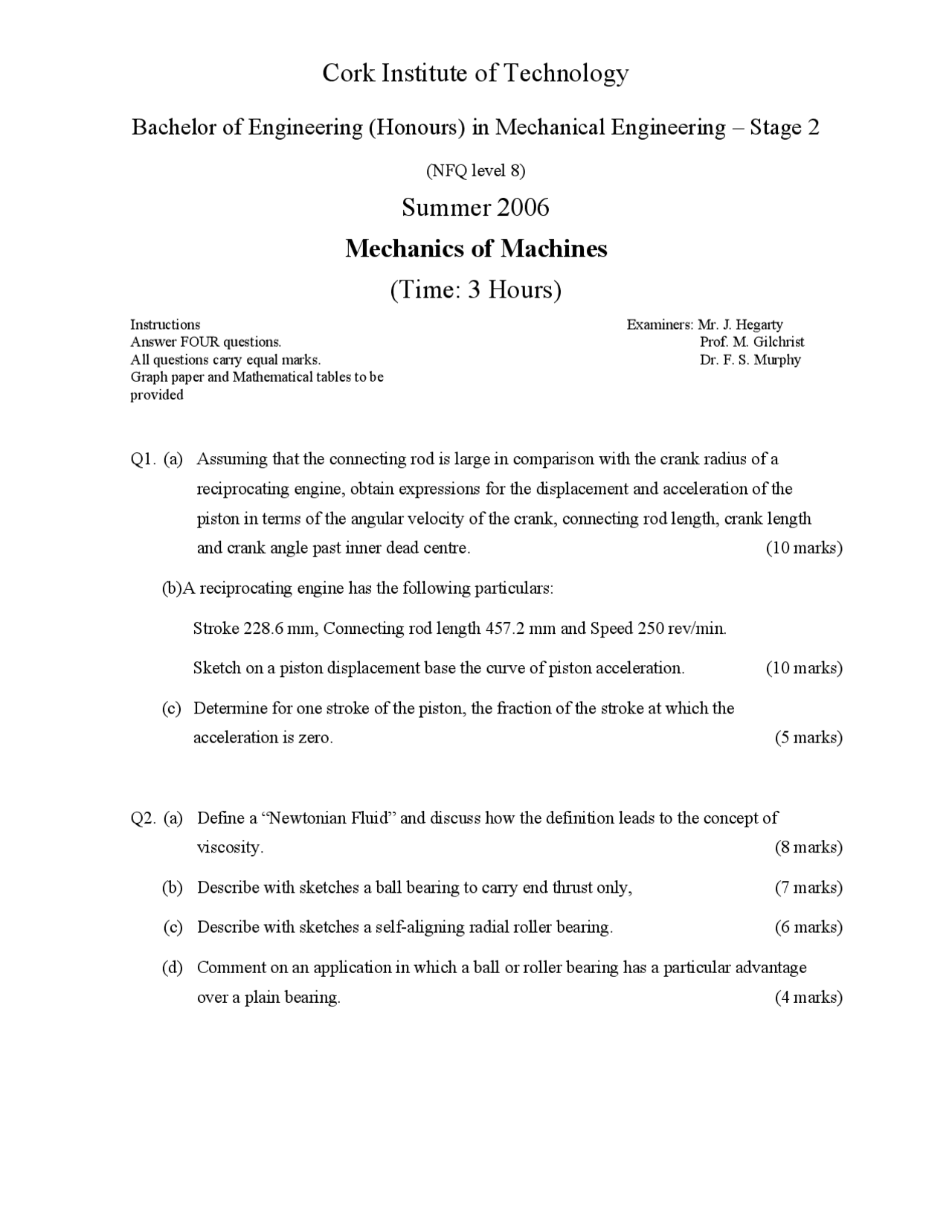 Newtonian Fluid - Mechanics of Machines and Materials - Exam - Docsity
