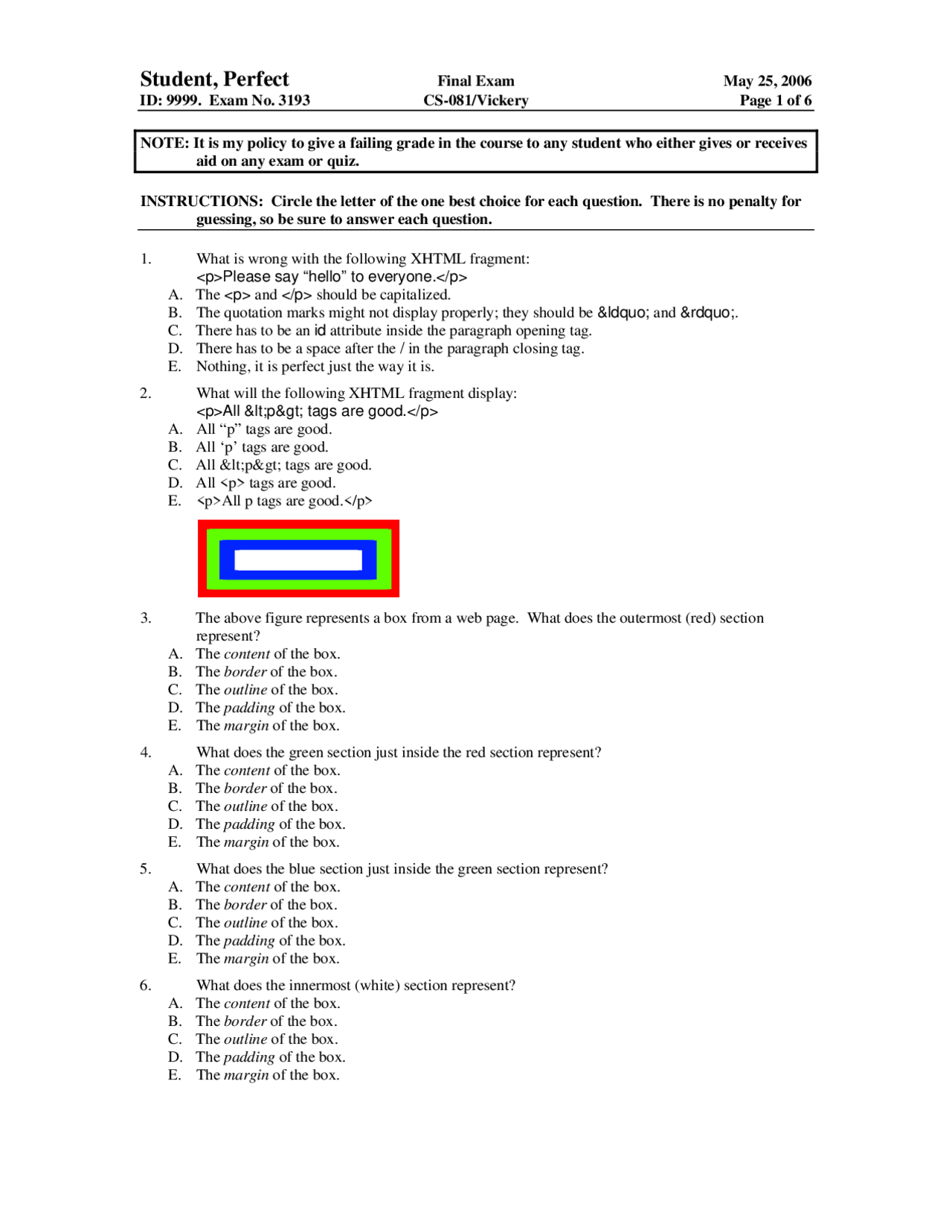 Quotation Marks - HTML and Web Programming - Exam - Docsity