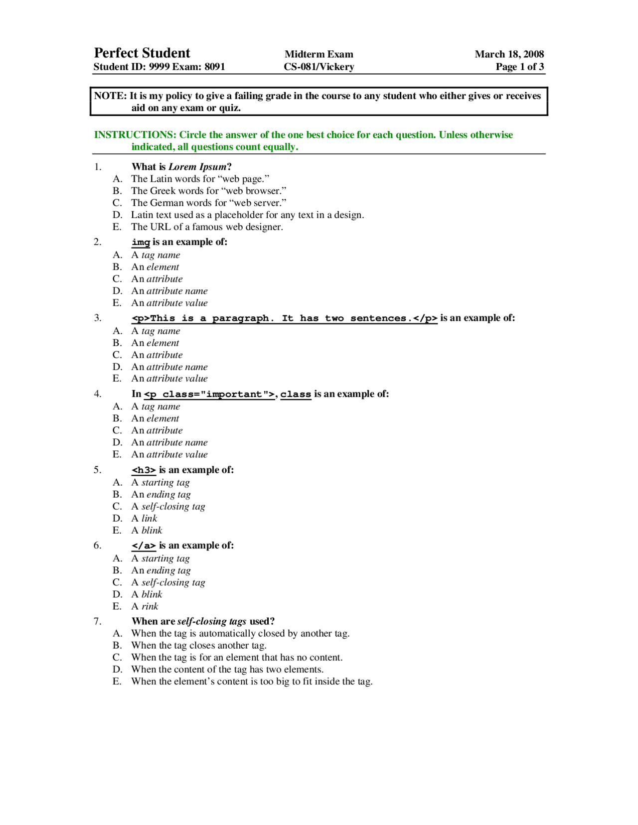 Web Page - HTML and Web Programming - Exam | Exams Web Programming and ...