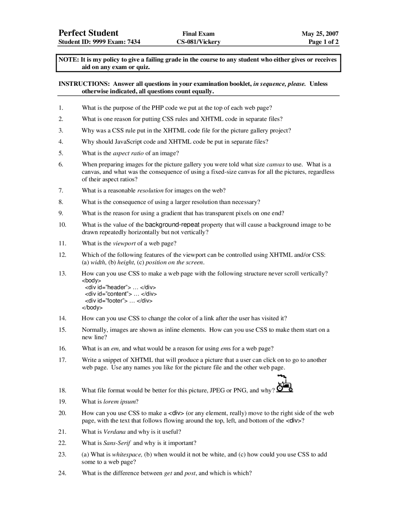 Resolution - HTML and Web Programming - Exam - Docsity