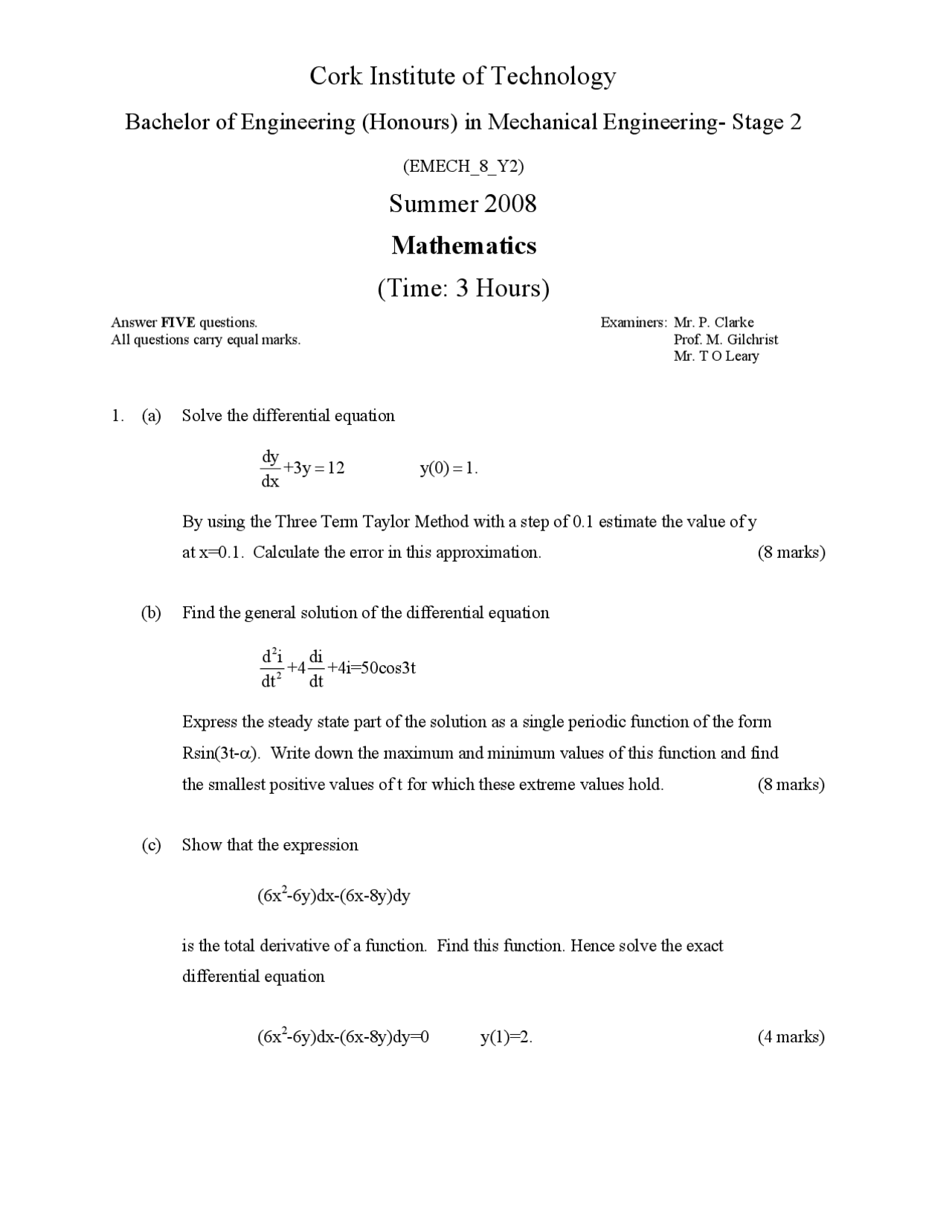 Dense Math Questions Density Function - Mathematics - Exam - Docsity