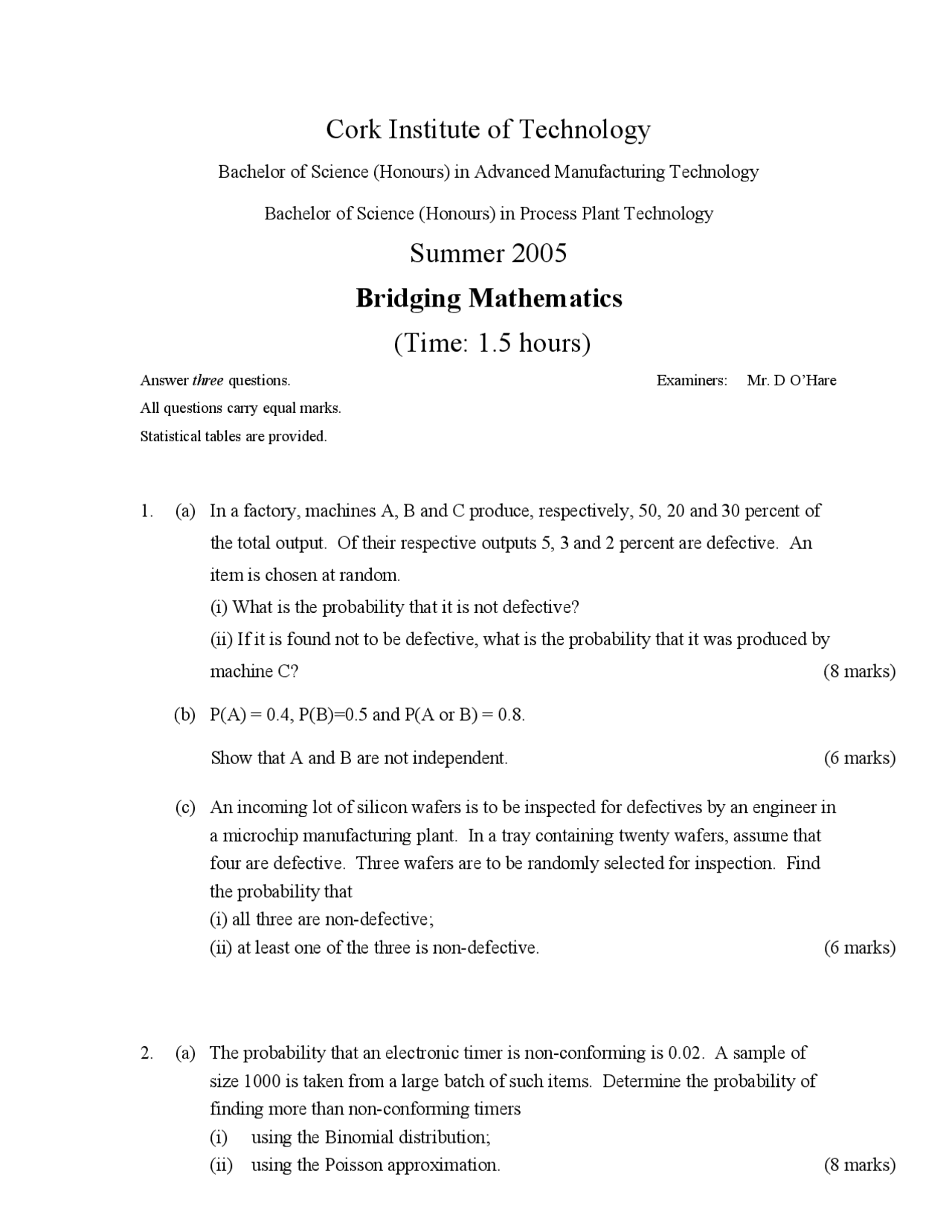 Ite Bridging Math Module Question Loom Breakdowns - Bridging Mathematics - Past Exam - Docsity