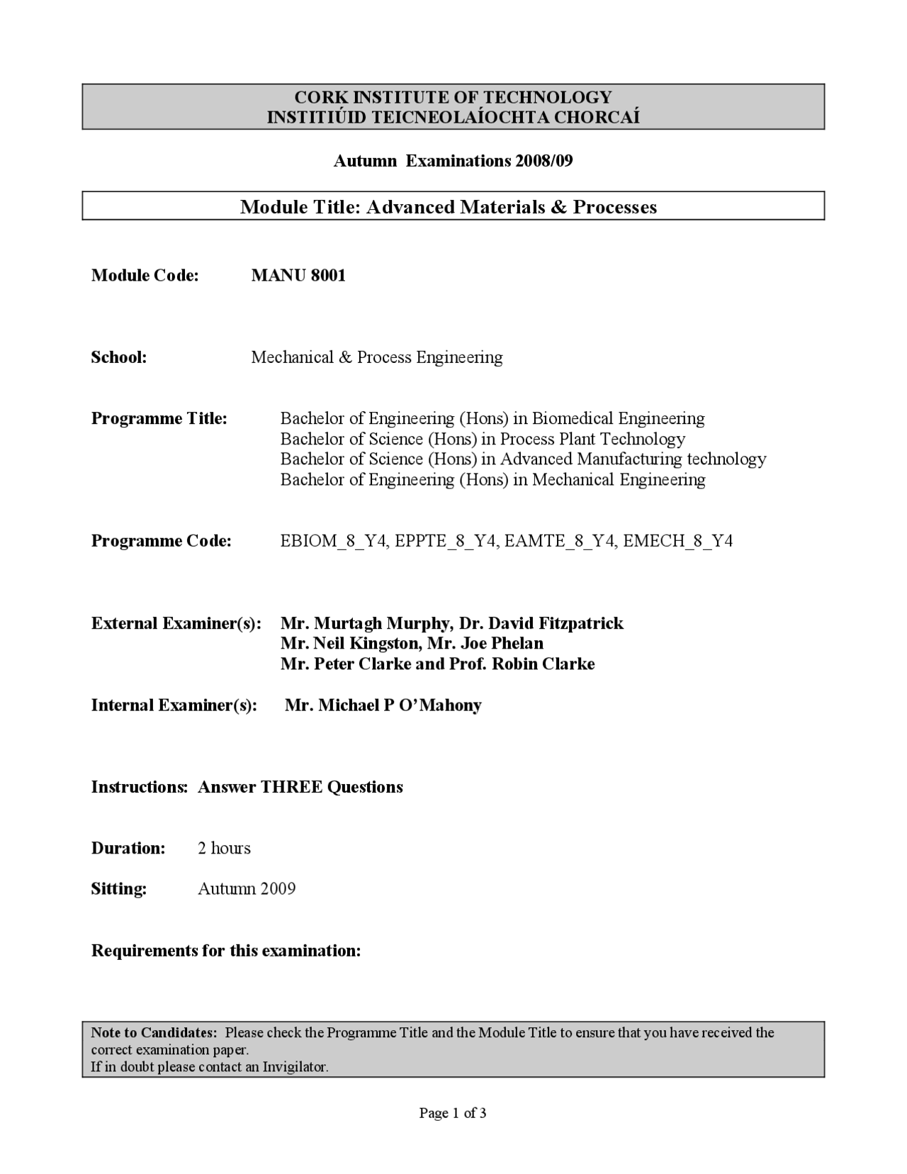Branched Advanced Materials and Process Past Exam Exams Material