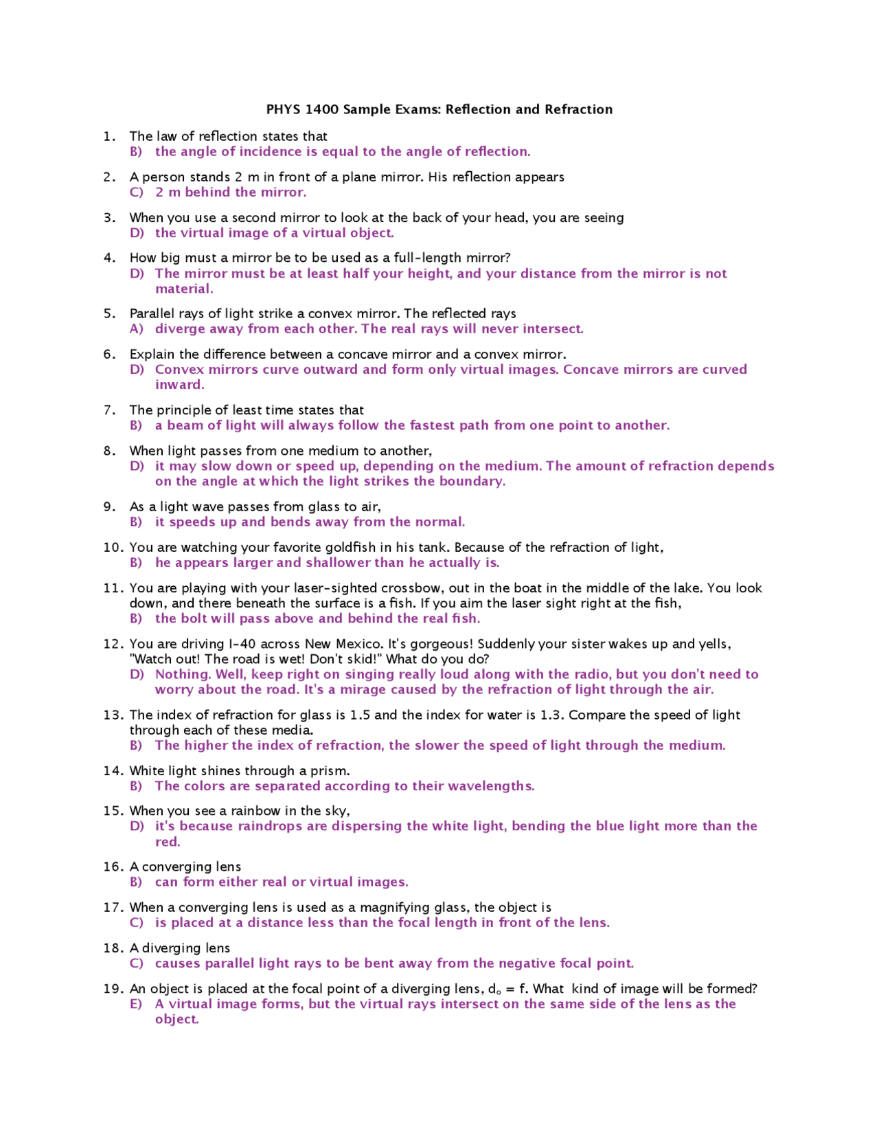 Reflection - Properties of Matter - Solved Exam | Exams Quantum Physics ...