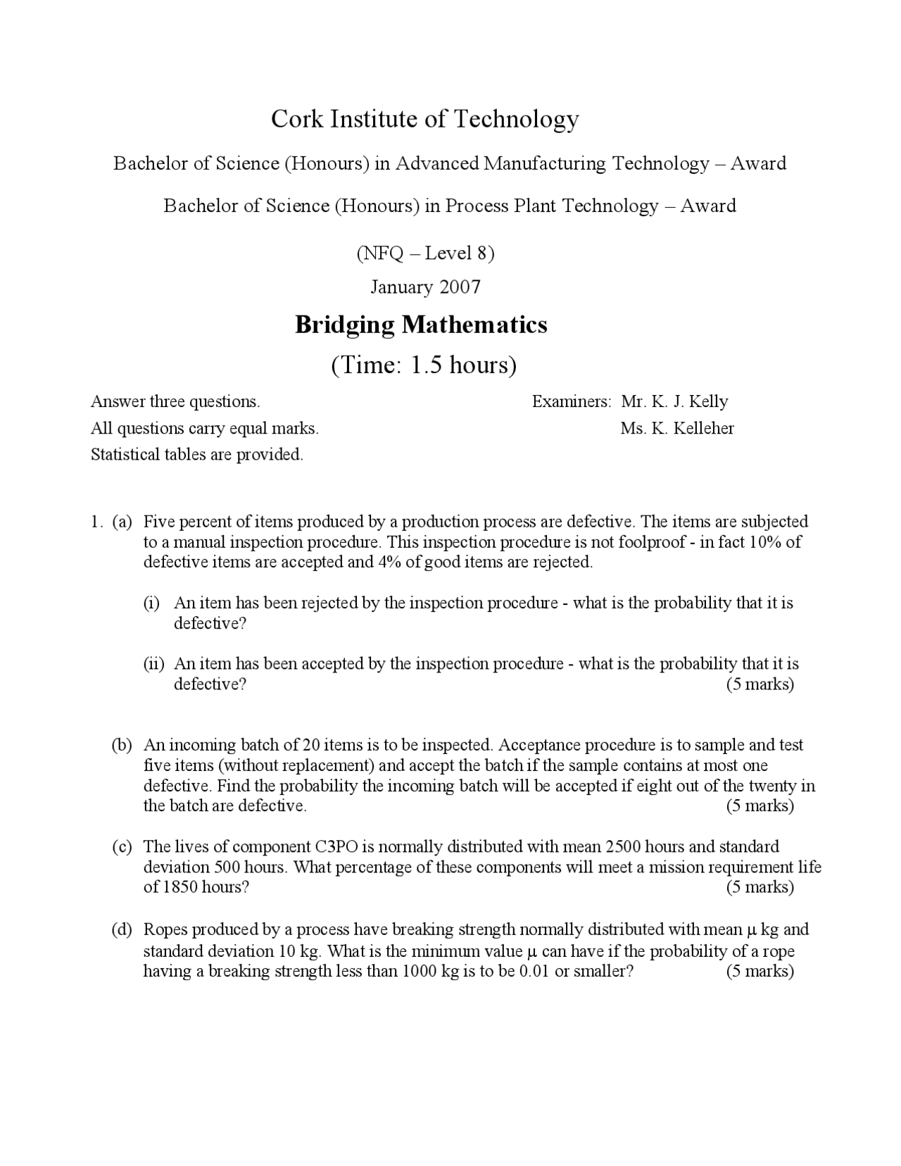 Bridging Math Questions Supplied by Manufacturer - Bridging Mathematics - Past Exam - Docsity