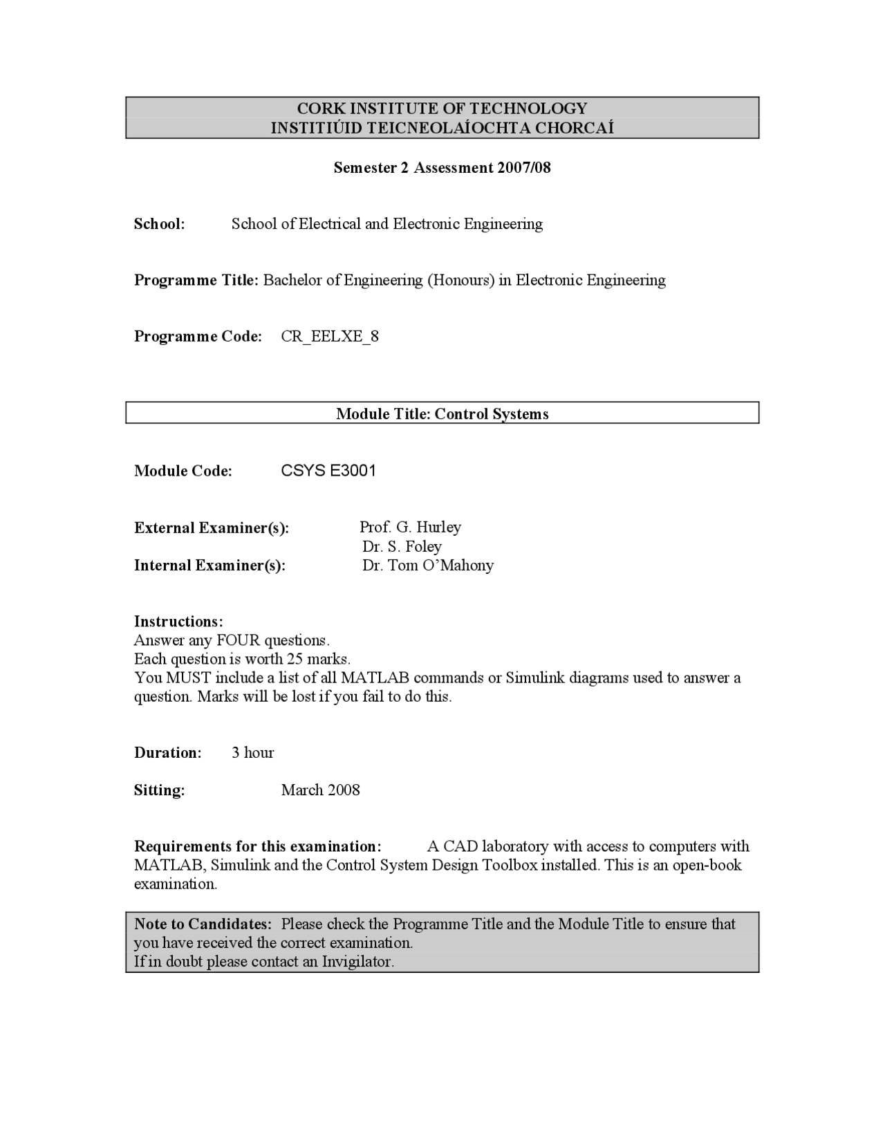 Sampled-data - Control Systems - Exam - Docsity