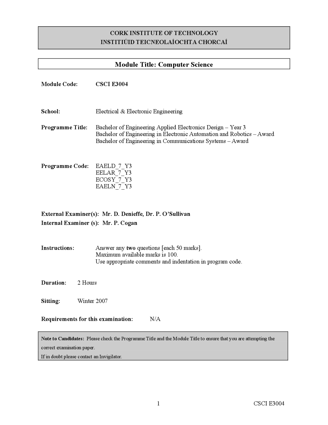 Programming - Computer Science - Exam | Exams Computer Science - Docsity