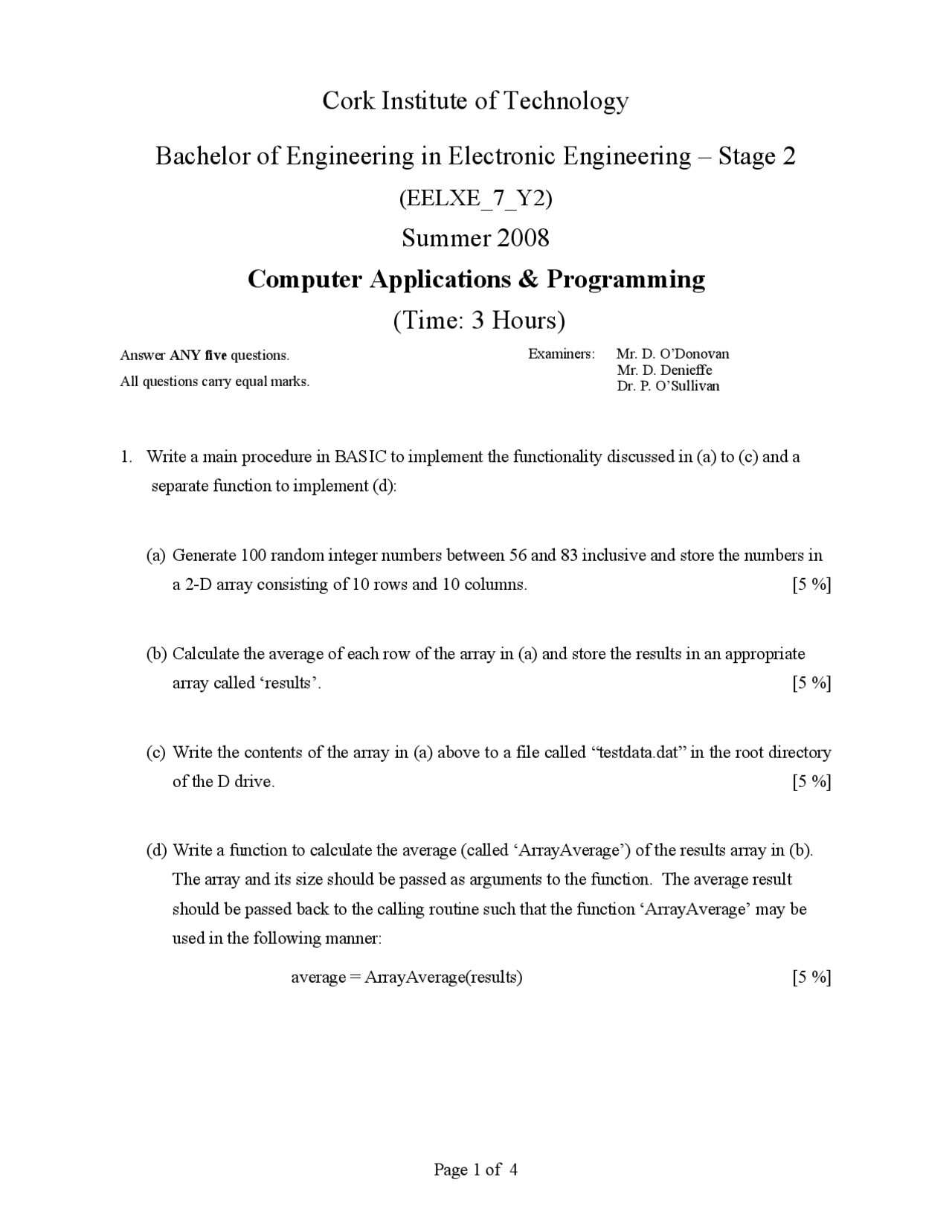Control - Computer Applications and Programming - Exam | Exams Computer ...