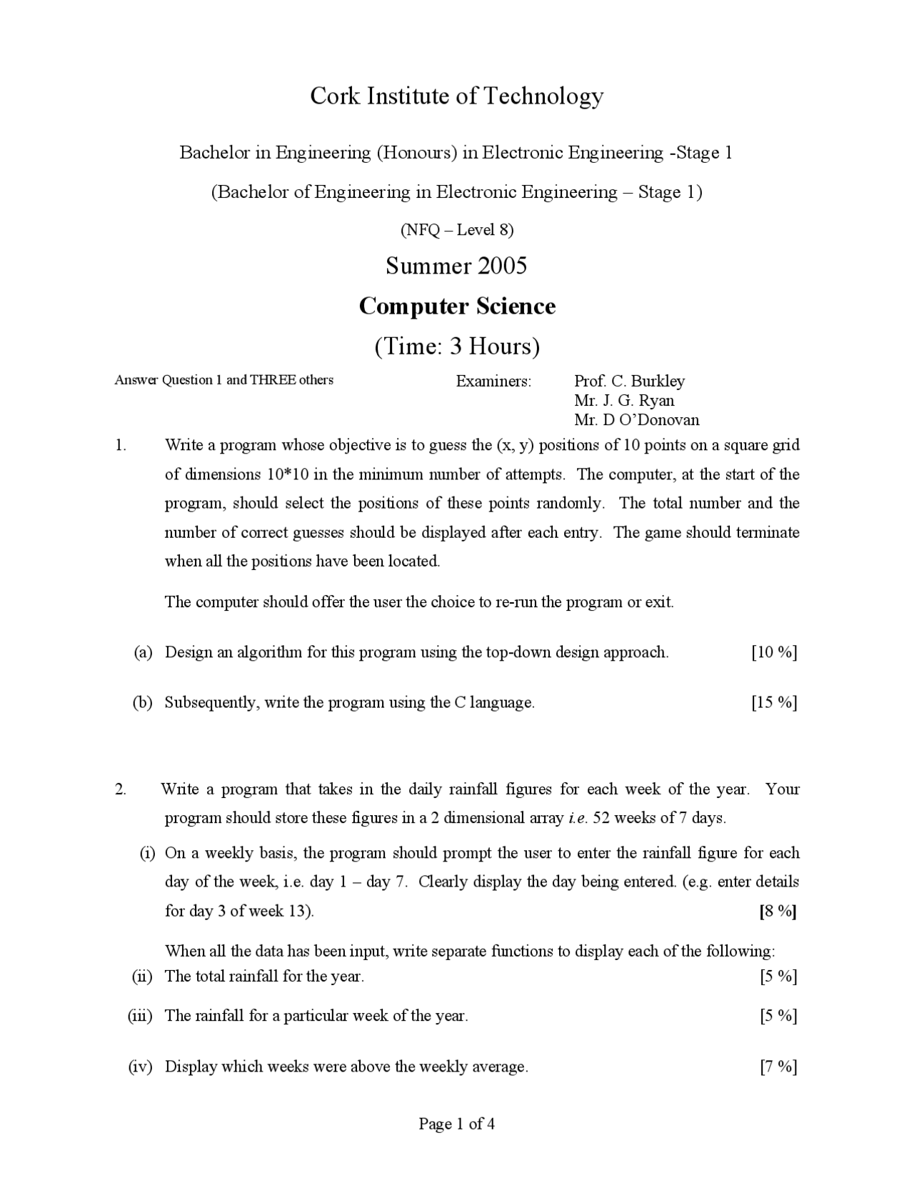 Algorithm - Computer Science - Exam - Docsity