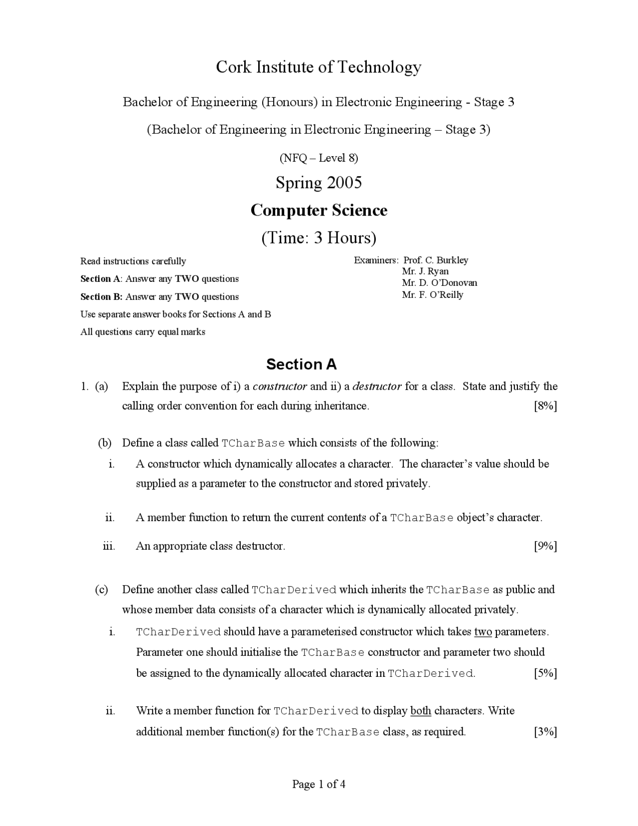 Constructor - Computer Science - Exam - Docsity