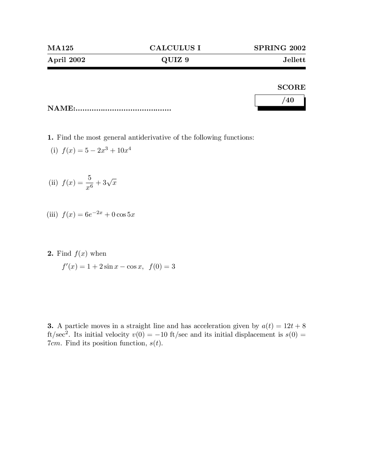 General Calculus Questions General - Calculus - Quiz - Docsity