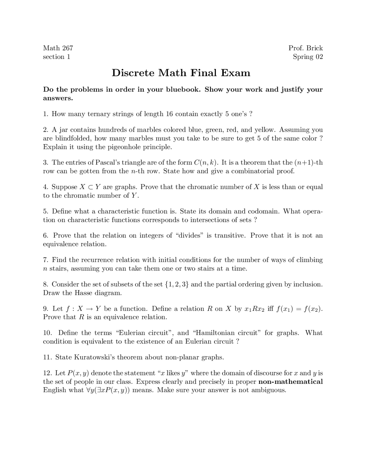 Strings - Discrete Math - Exam - Docsity