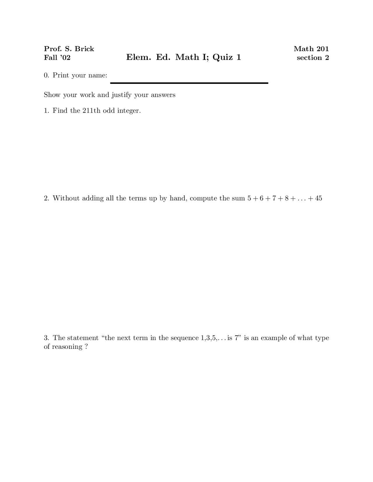 Adding - Elementary Maths - Quiz - Docsity