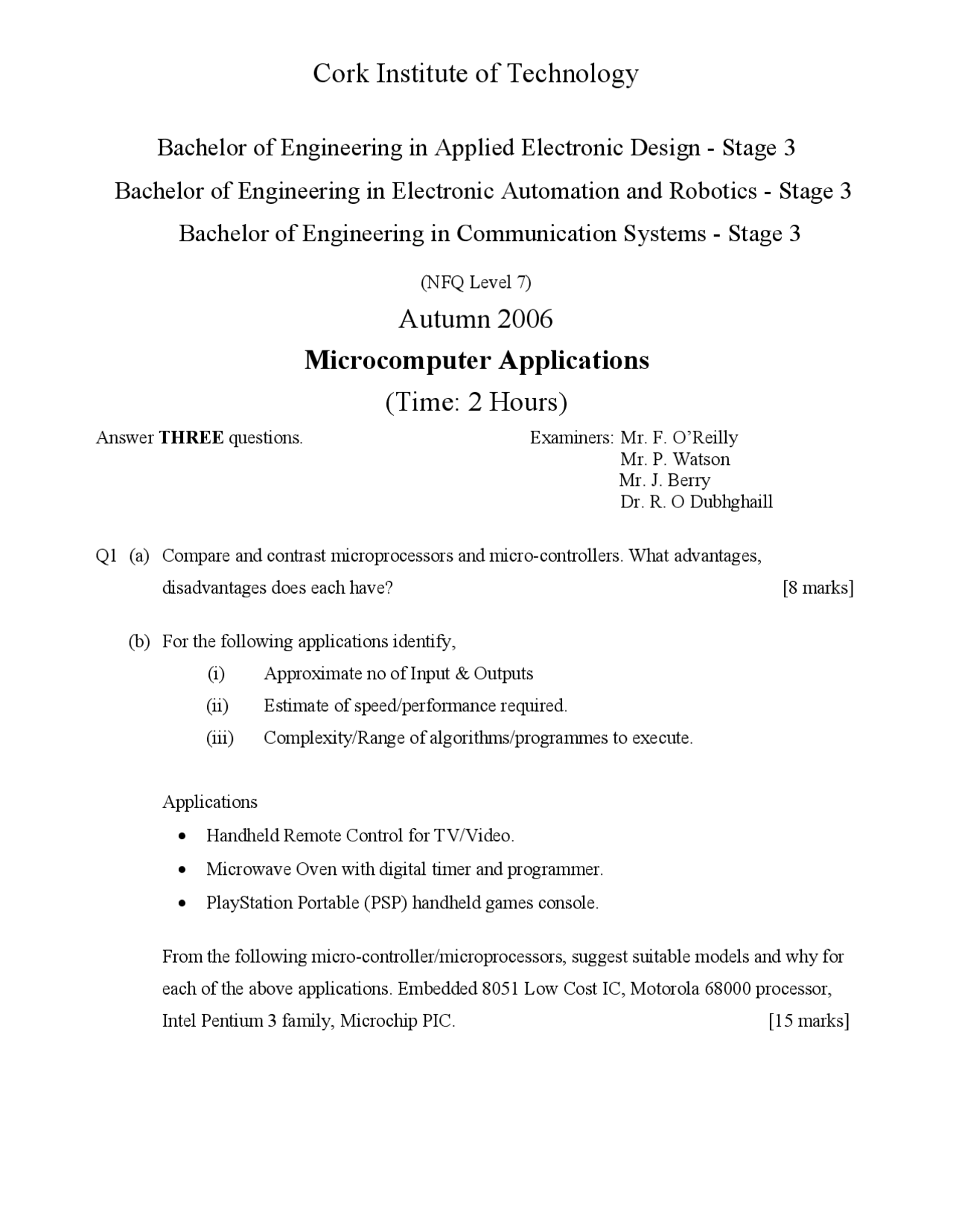 Peripheral device - Microcomputer Applications - Exam - Docsity