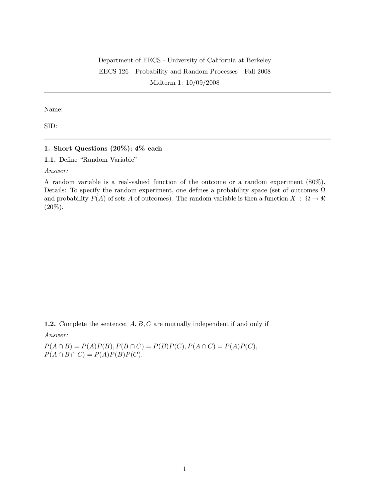 Random Experiment - Probability and Random Processes - Solved Exam ...