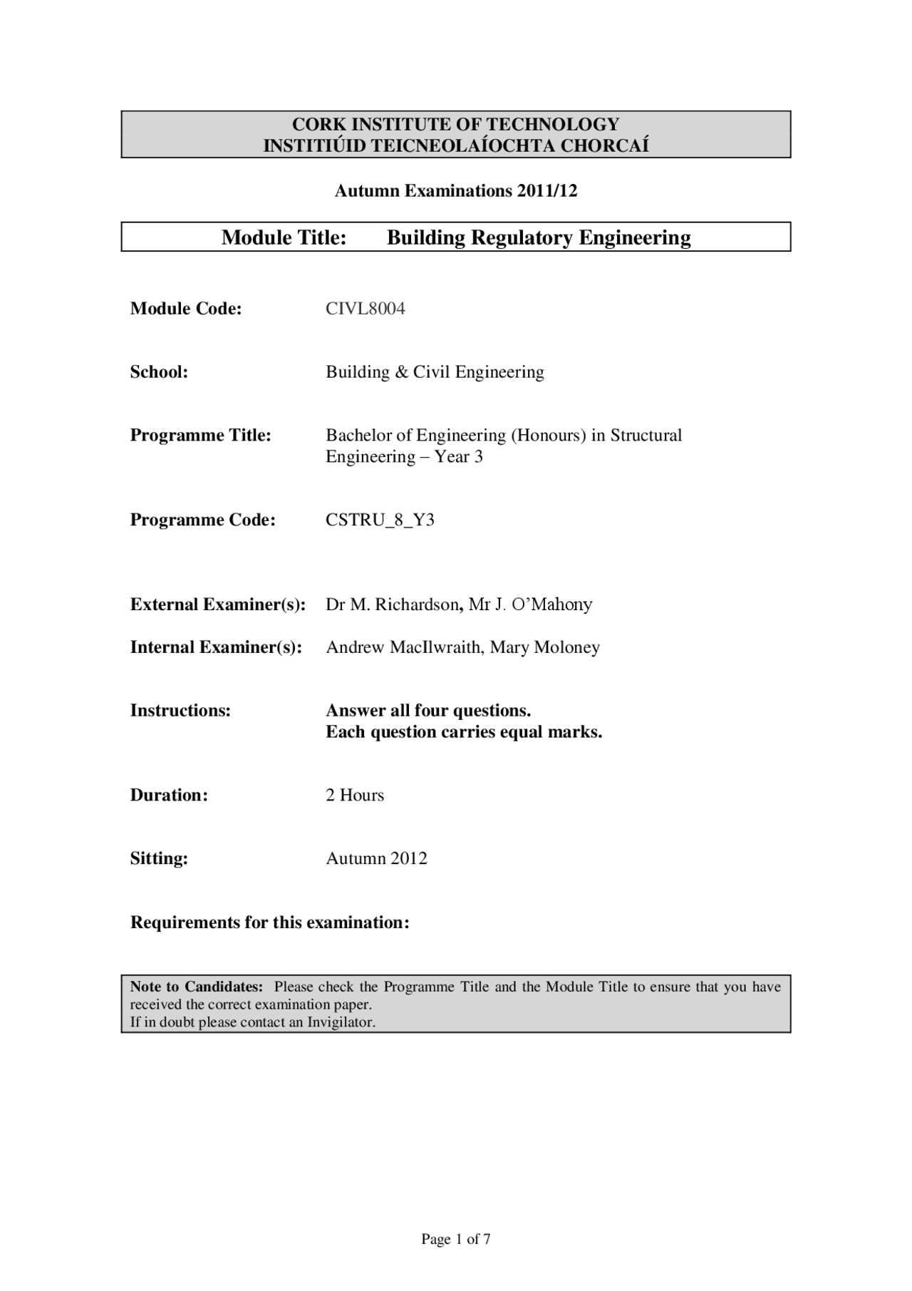 Strapping Requirements Building Regulatory Engineering Past Exam