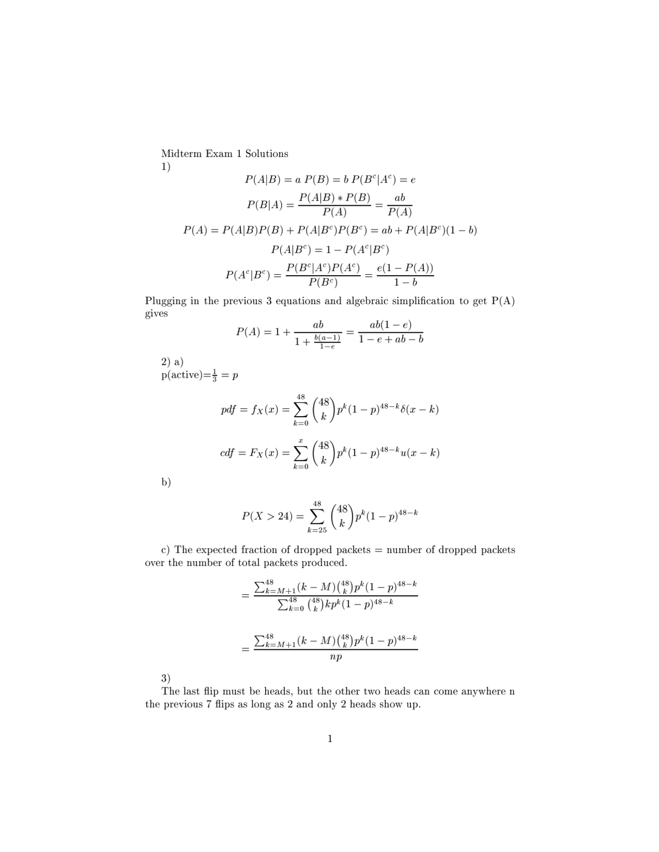Equations - Probability and Random Processes - Exam - Docsity