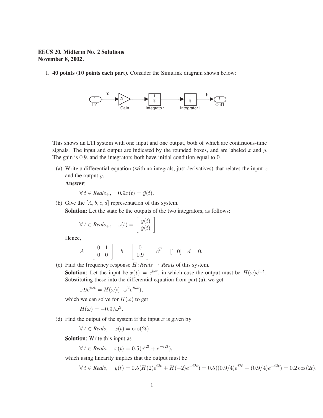 Outputs - Signals and Systems - Exam - Docsity