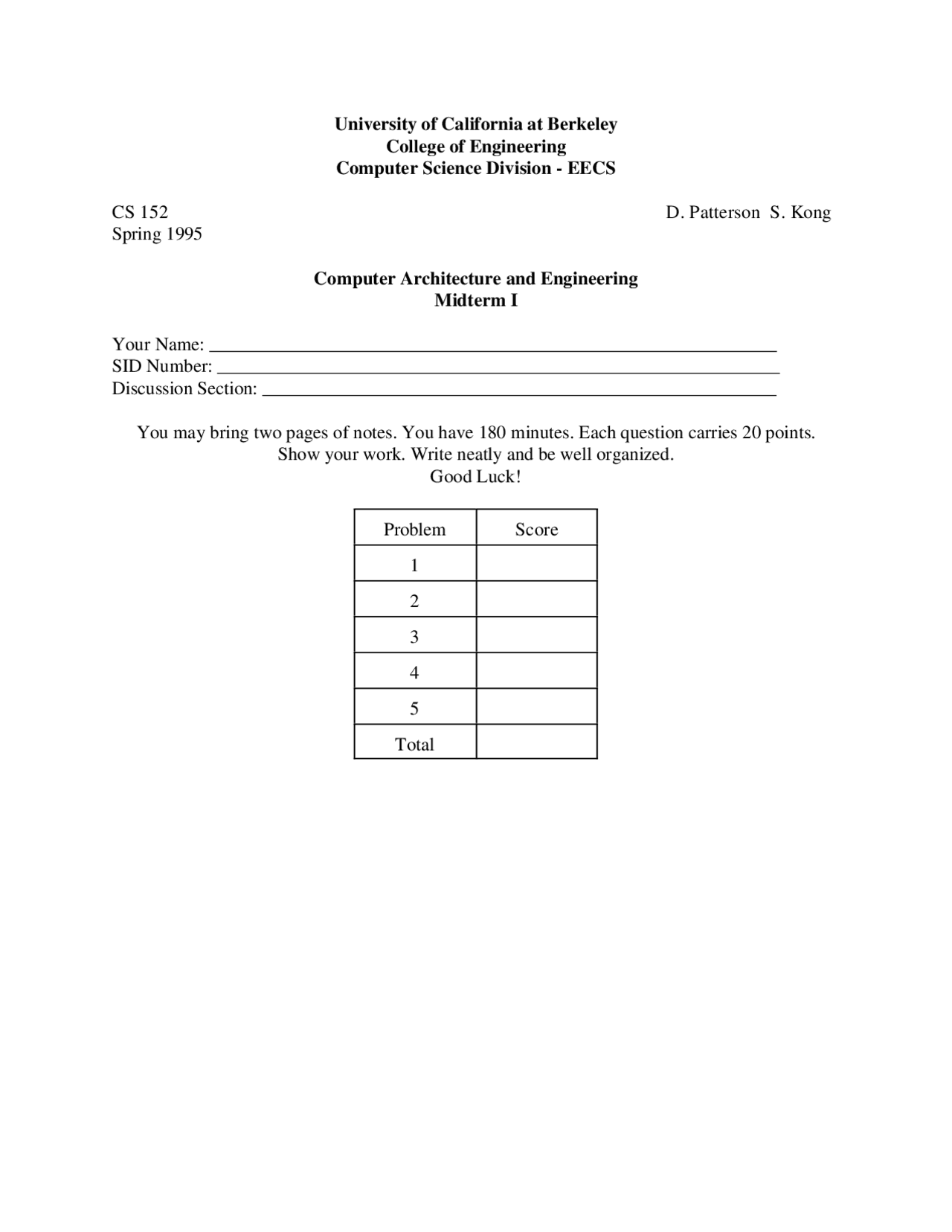 Execution Time - Computer Architecture and Engineering - Exams - Docsity